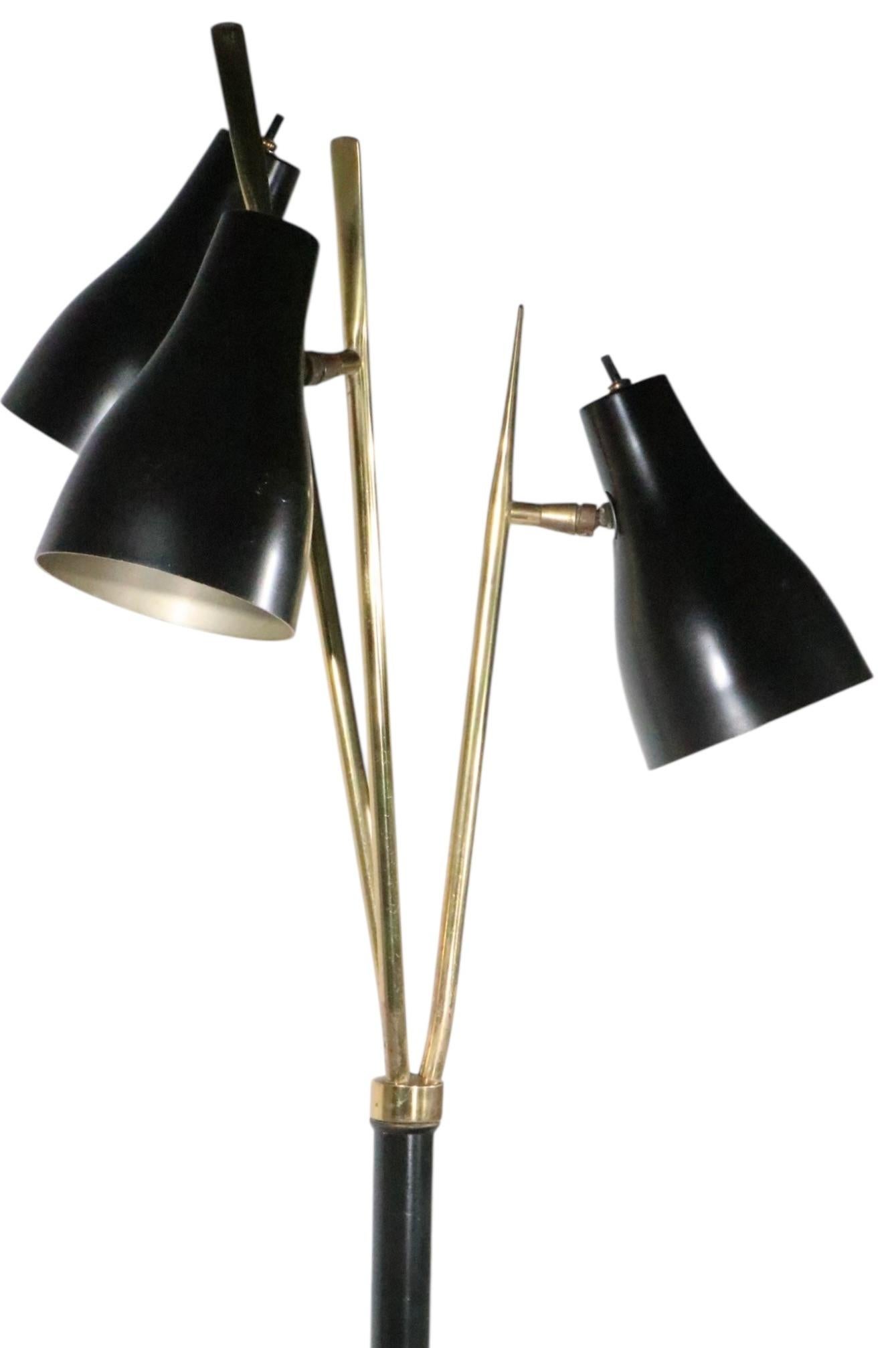 Adjustable Mid Century Three Light Floor Lamp after Thurston for Lightolier For Sale 4