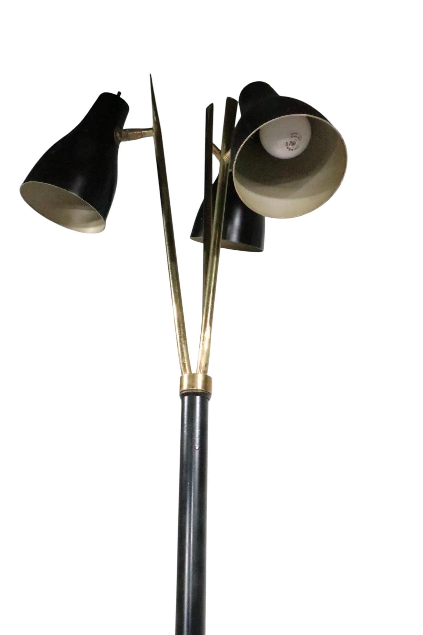 Adjustable Mid Century Three Light Floor Lamp after Thurston for Lightolier For Sale 6