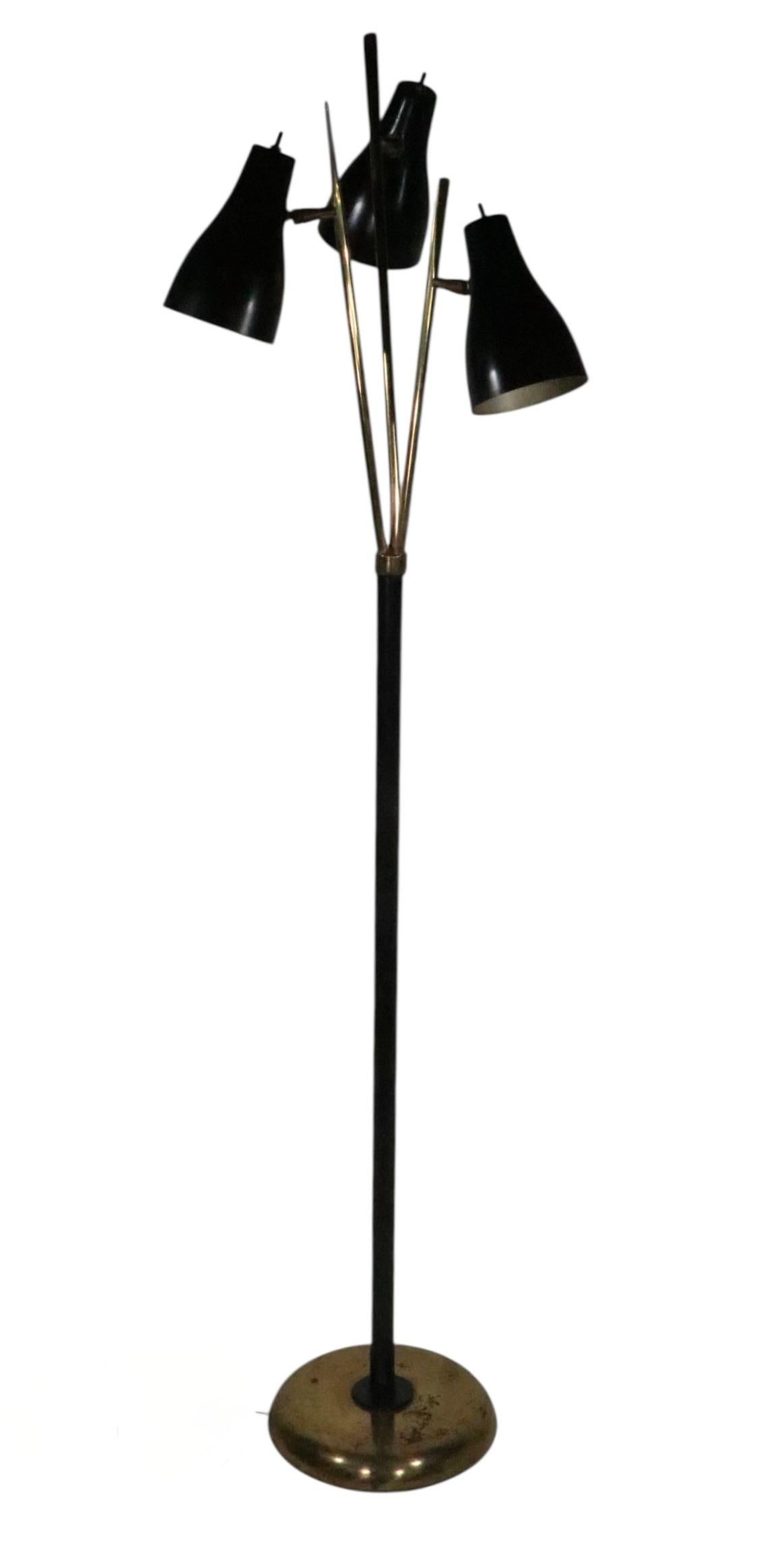 Adjustable Mid Century Three Light Floor Lamp after Thurston for Lightolier For Sale 7