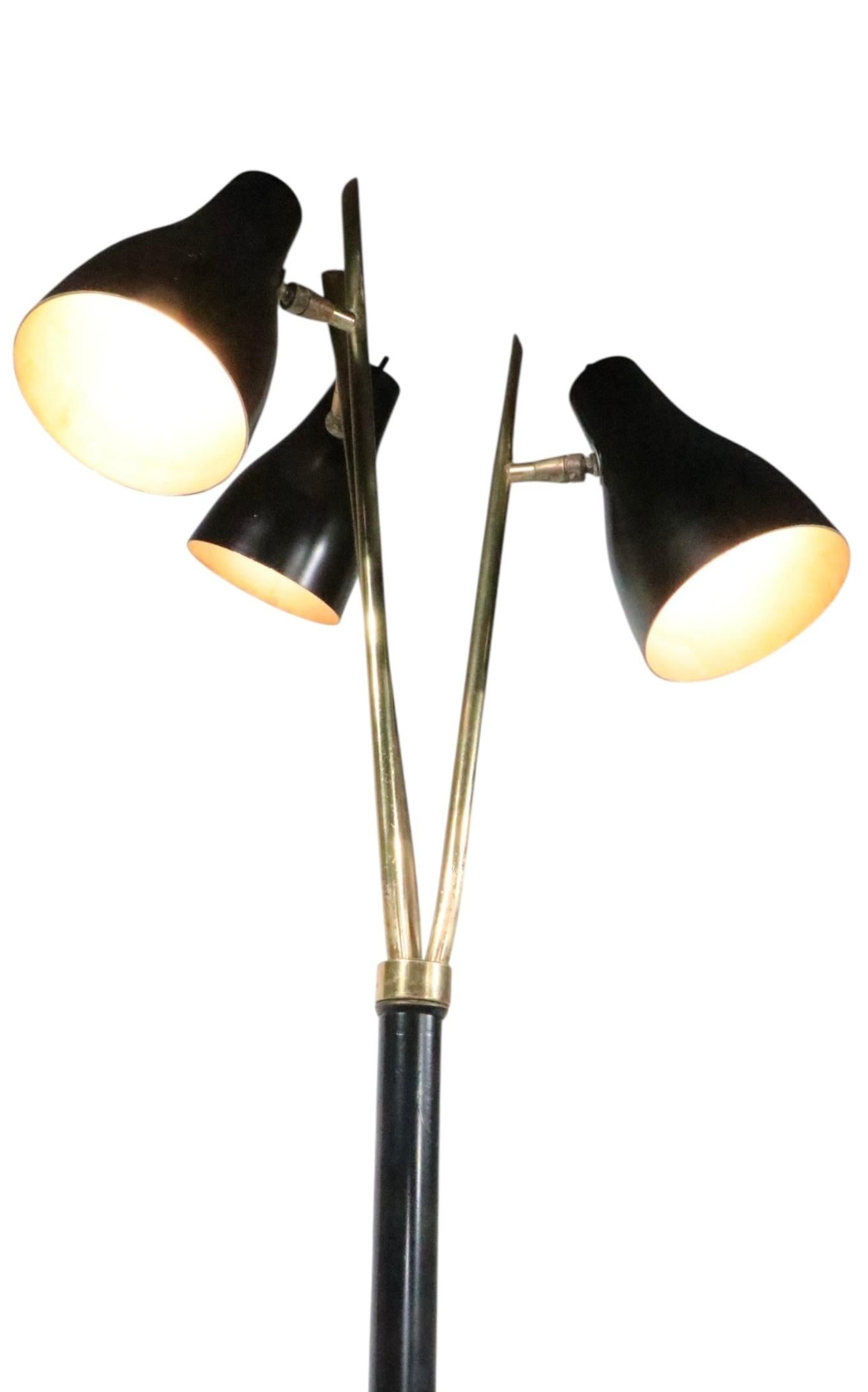 Adjustable Mid Century Three Light Floor Lamp after Thurston for Lightolier For Sale 8