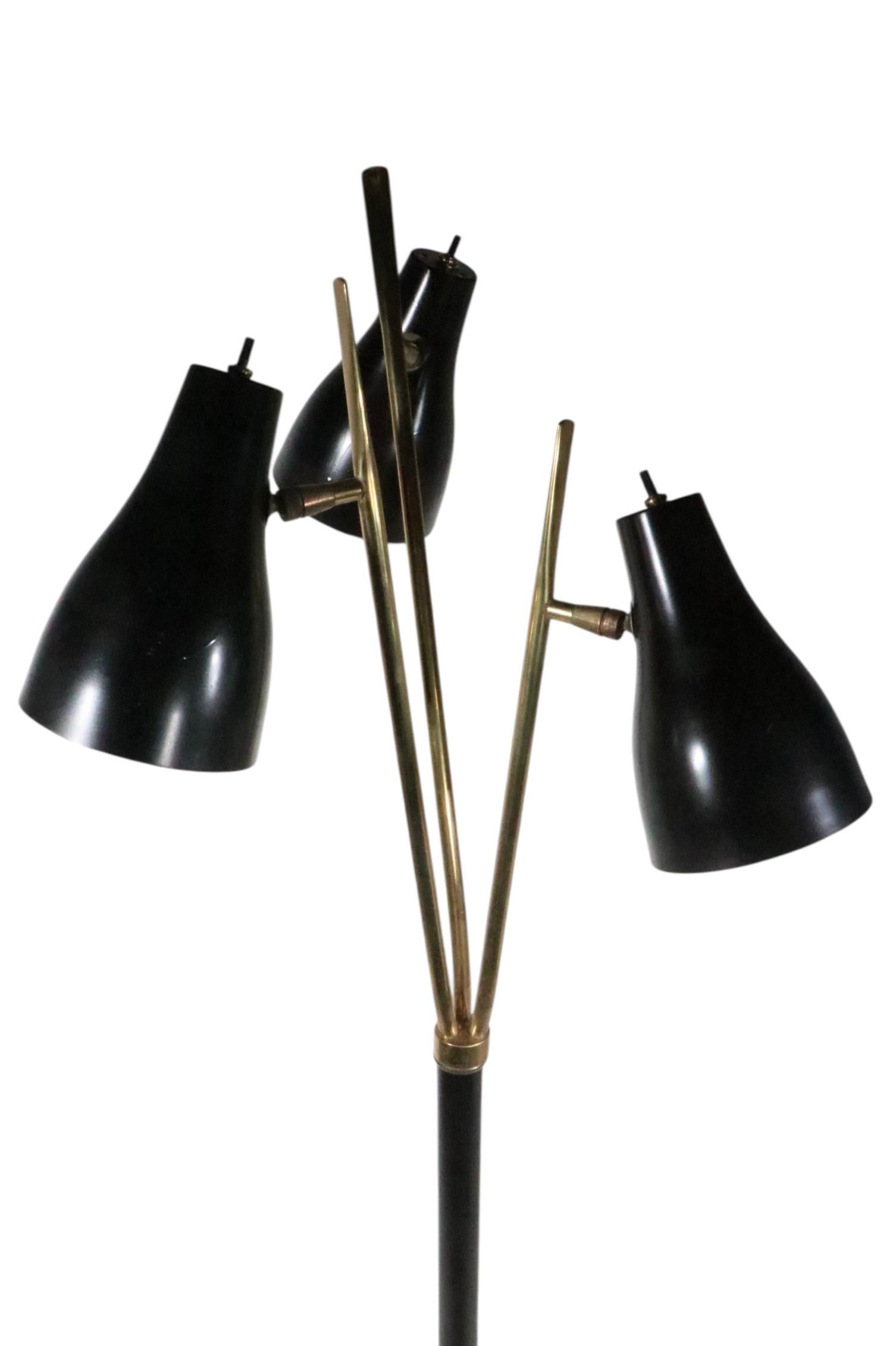 Adjustable Mid Century Three Light Floor Lamp after Thurston for Lightolier For Sale 9