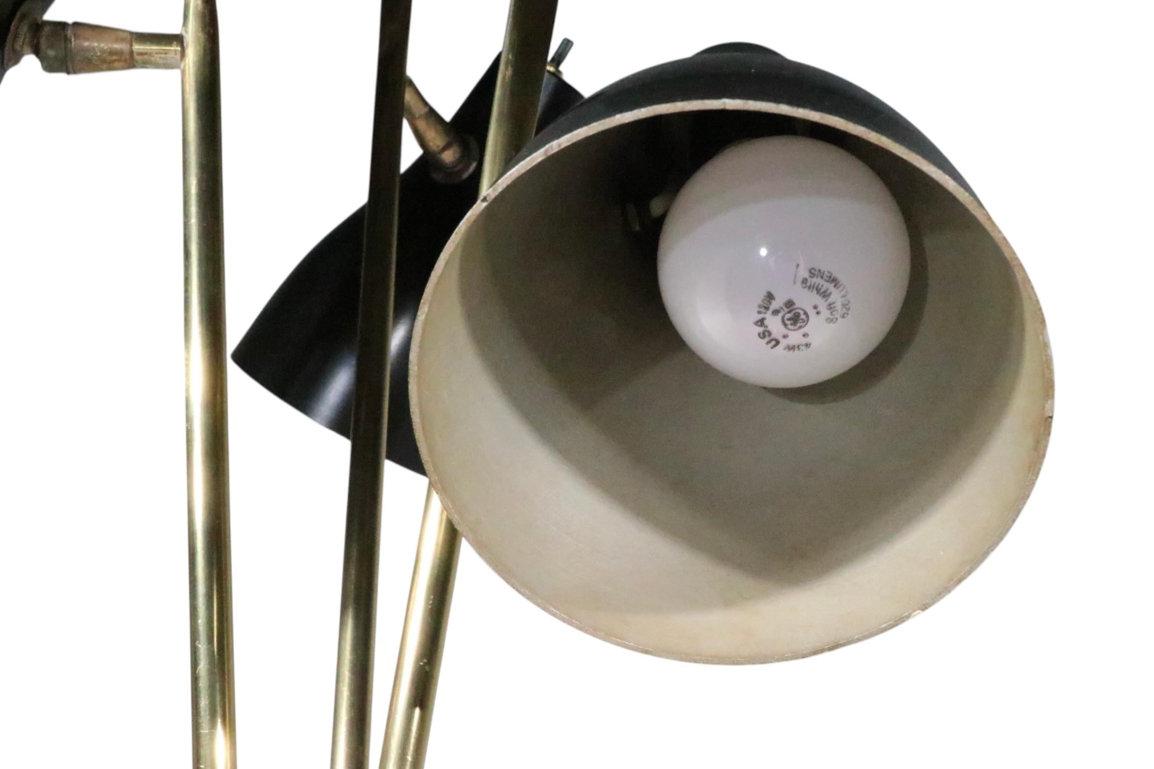 Adjustable Mid Century Three Light Floor Lamp after Thurston for Lightolier For Sale 11