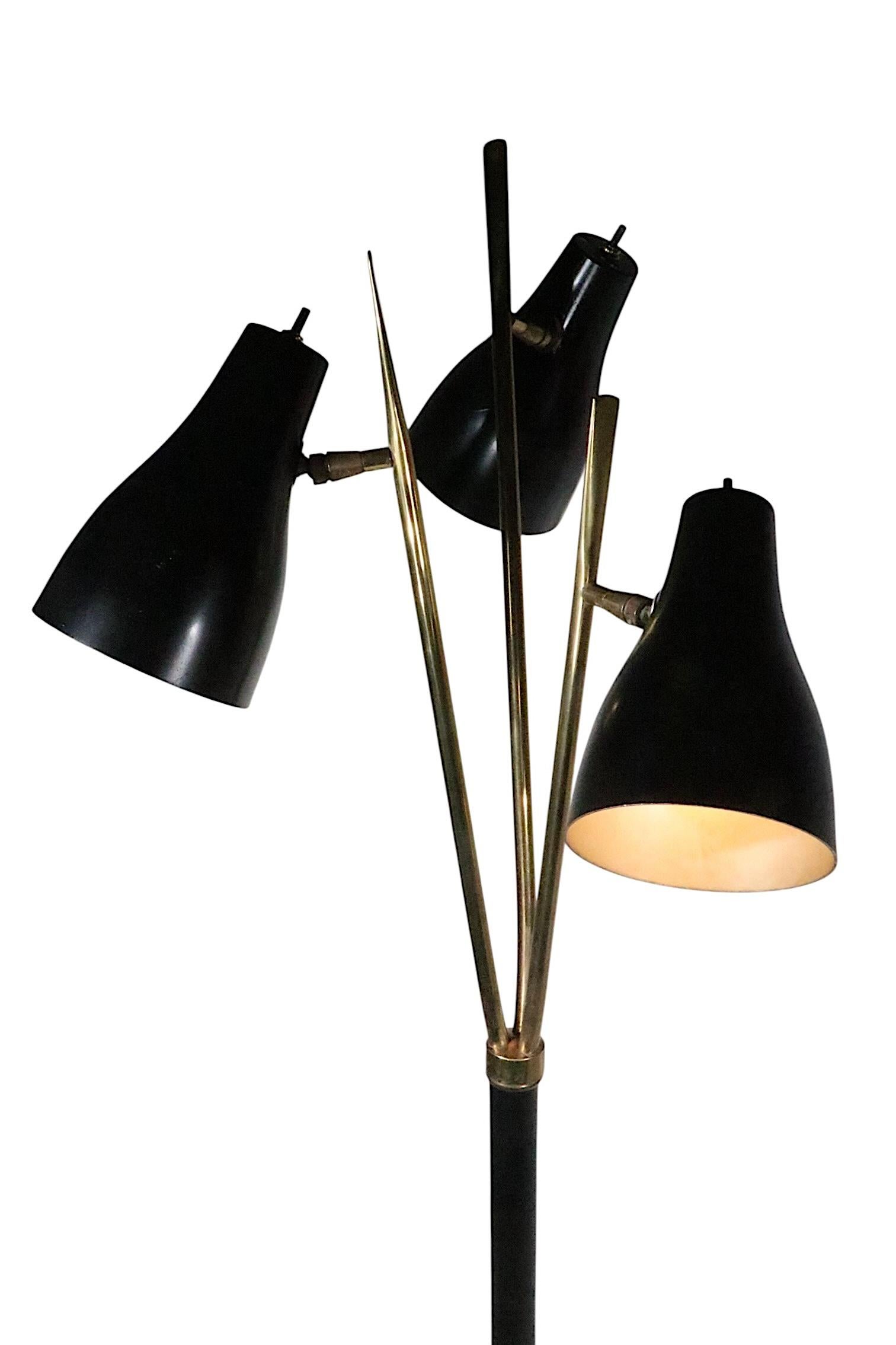 Mid-Century Modern Adjustable Mid Century Three Light Floor Lamp after Thurston for Lightolier For Sale