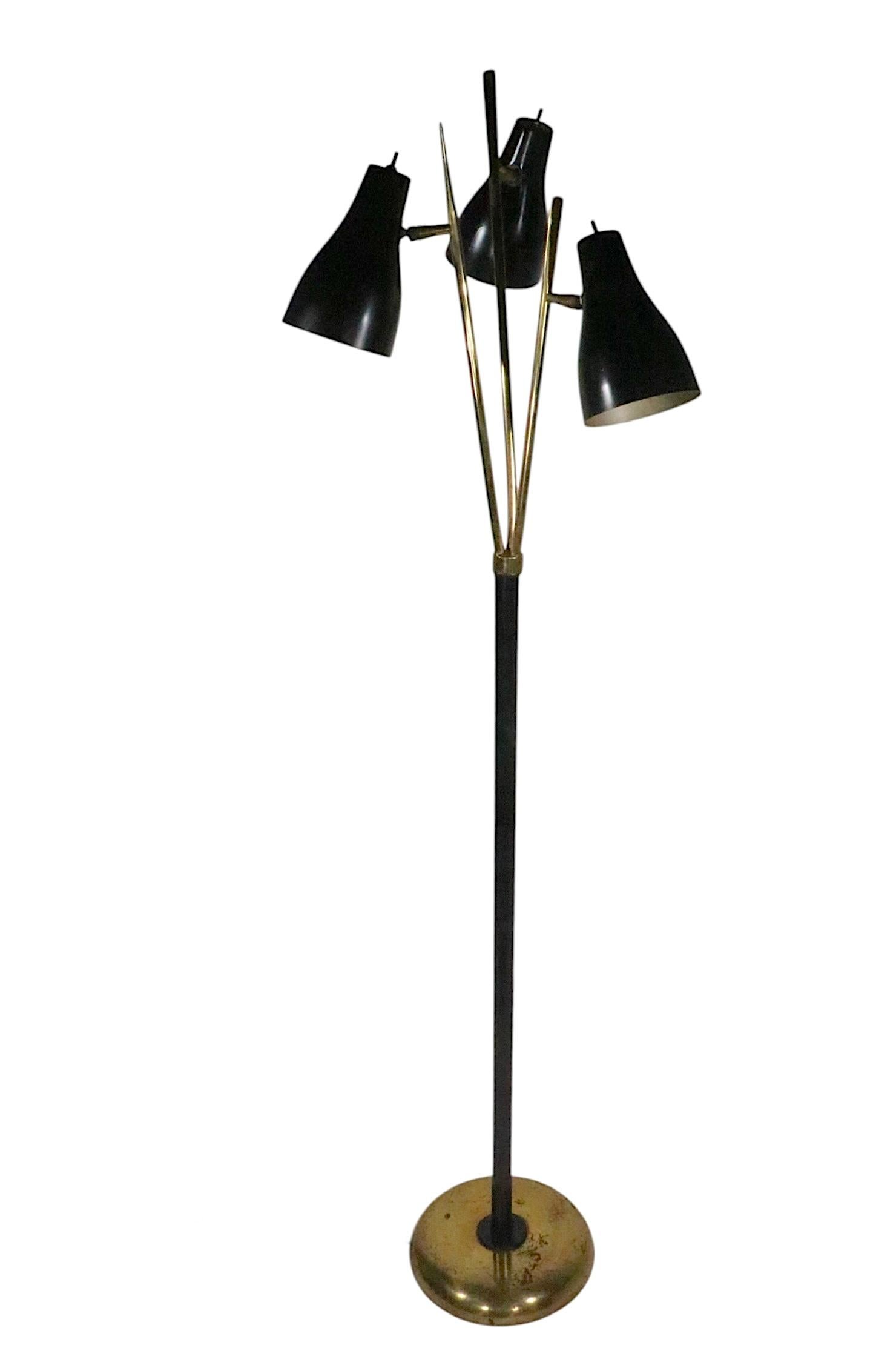 20th Century Adjustable Mid Century Three Light Floor Lamp after Thurston for Lightolier For Sale