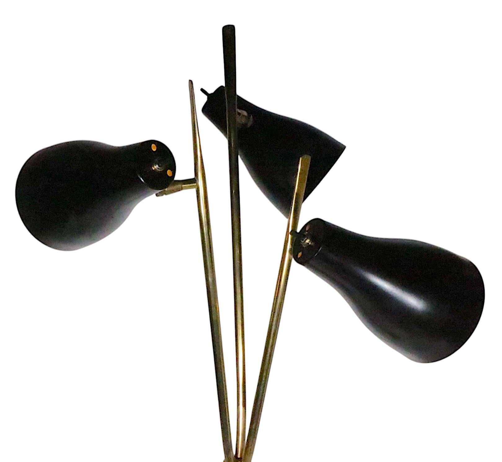 Metal Adjustable Mid Century Three Light Floor Lamp after Thurston for Lightolier For Sale