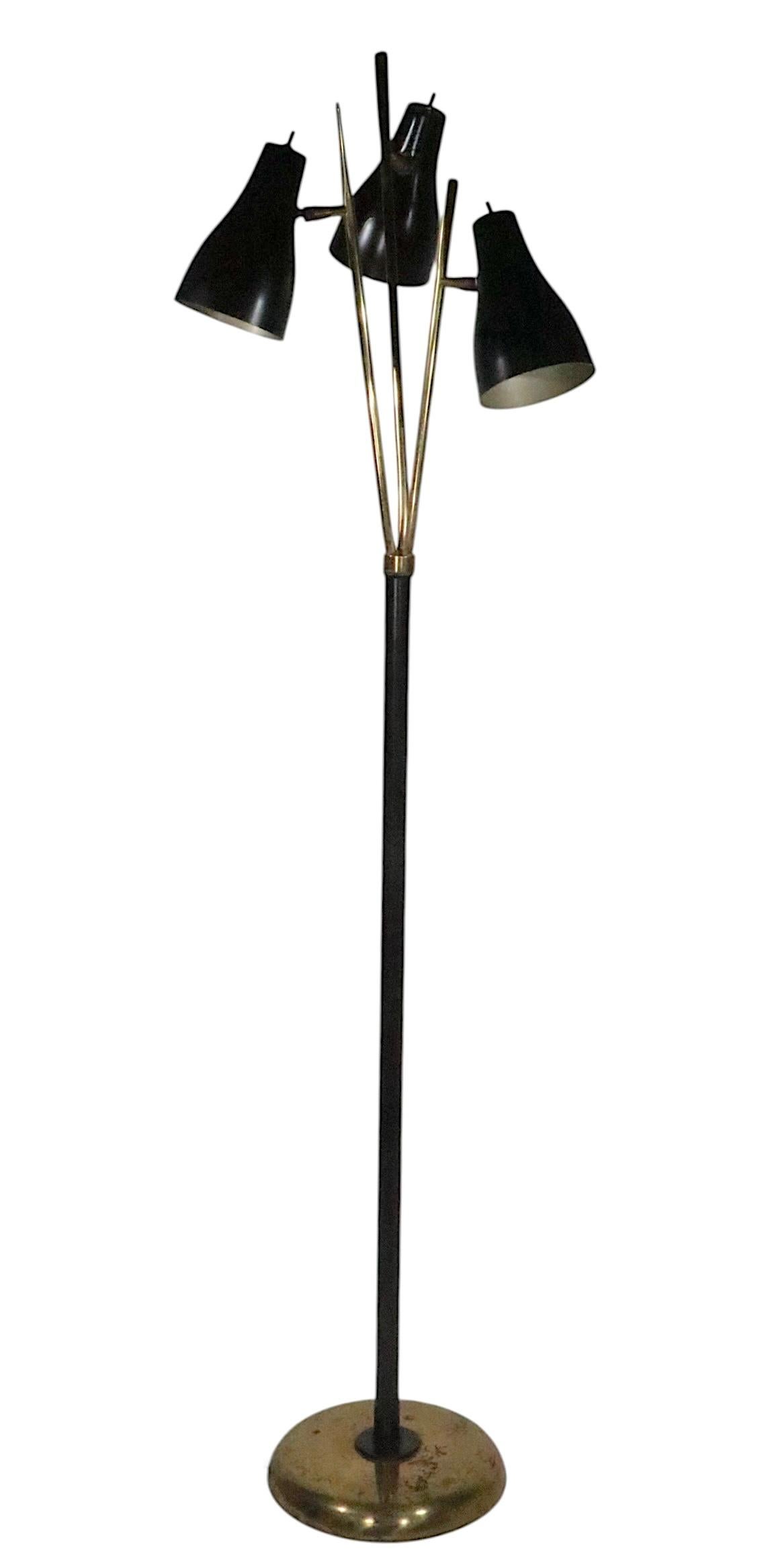 Adjustable Mid Century Three Light Floor Lamp after Thurston for Lightolier For Sale 2