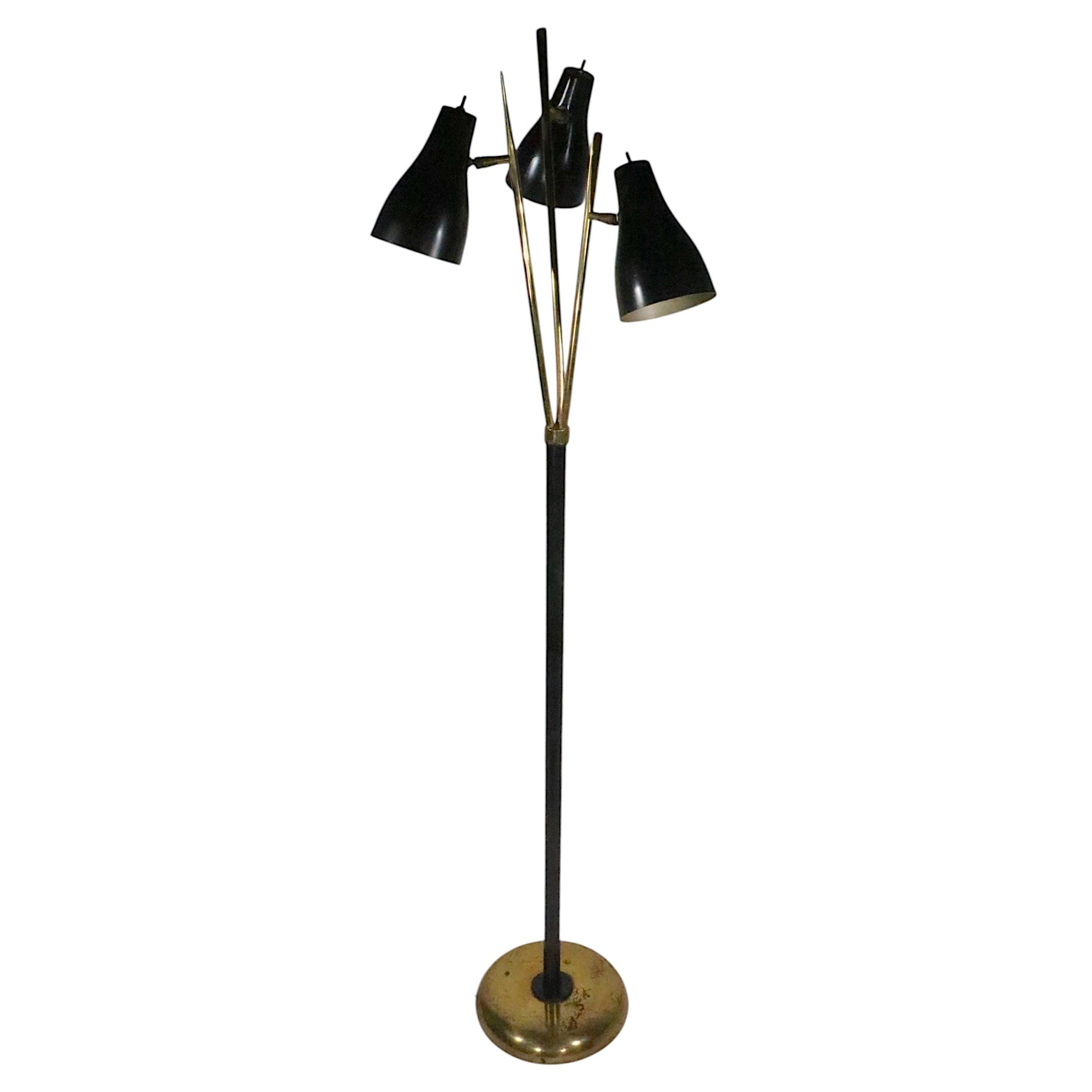 Adjustable Mid Century Three Light Floor Lamp after Thurston for Lightolier For Sale