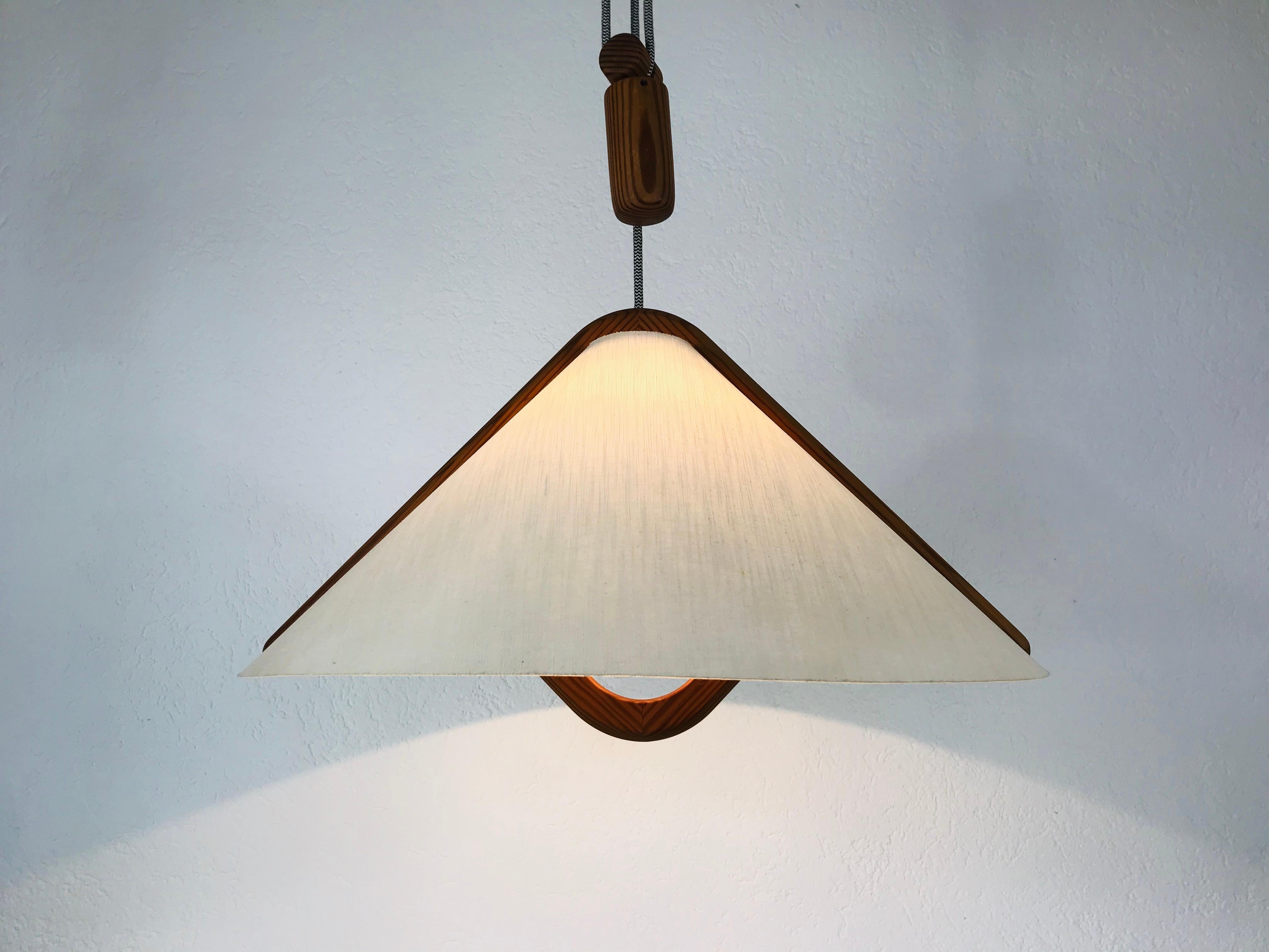 Adjustable Midcentury Wooden Pendant Lamp with Counterweight by Domus, 1960s 3