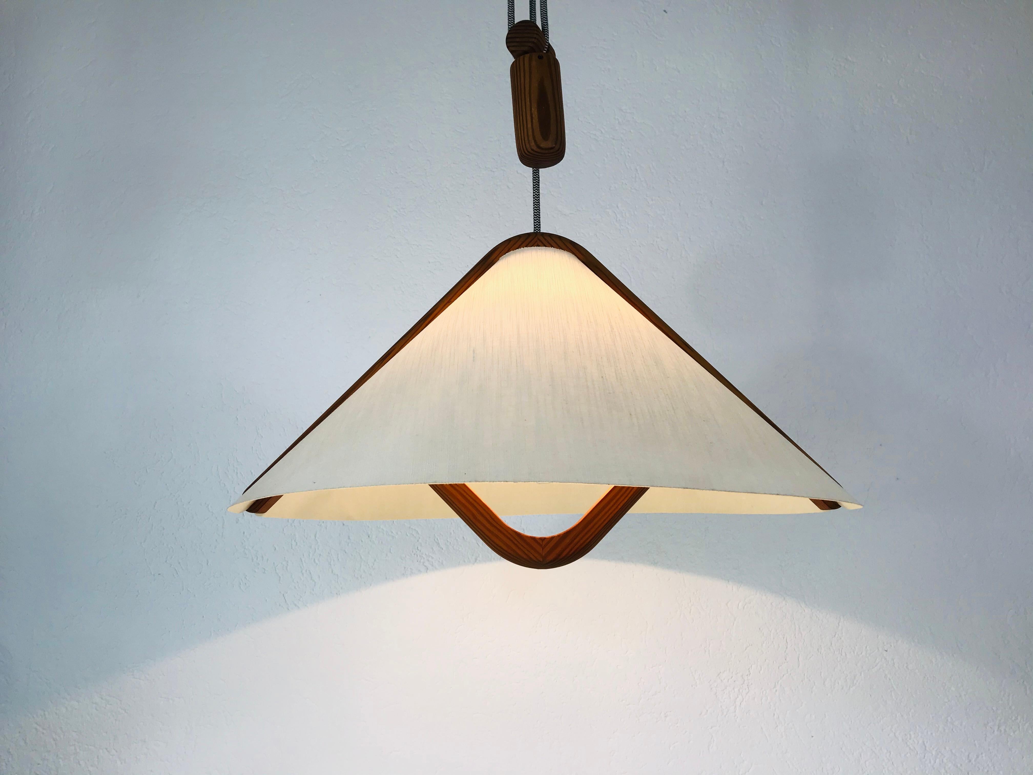 Adjustable Midcentury Wooden Pendant Lamp with Counterweight by Domus, 1960s 4