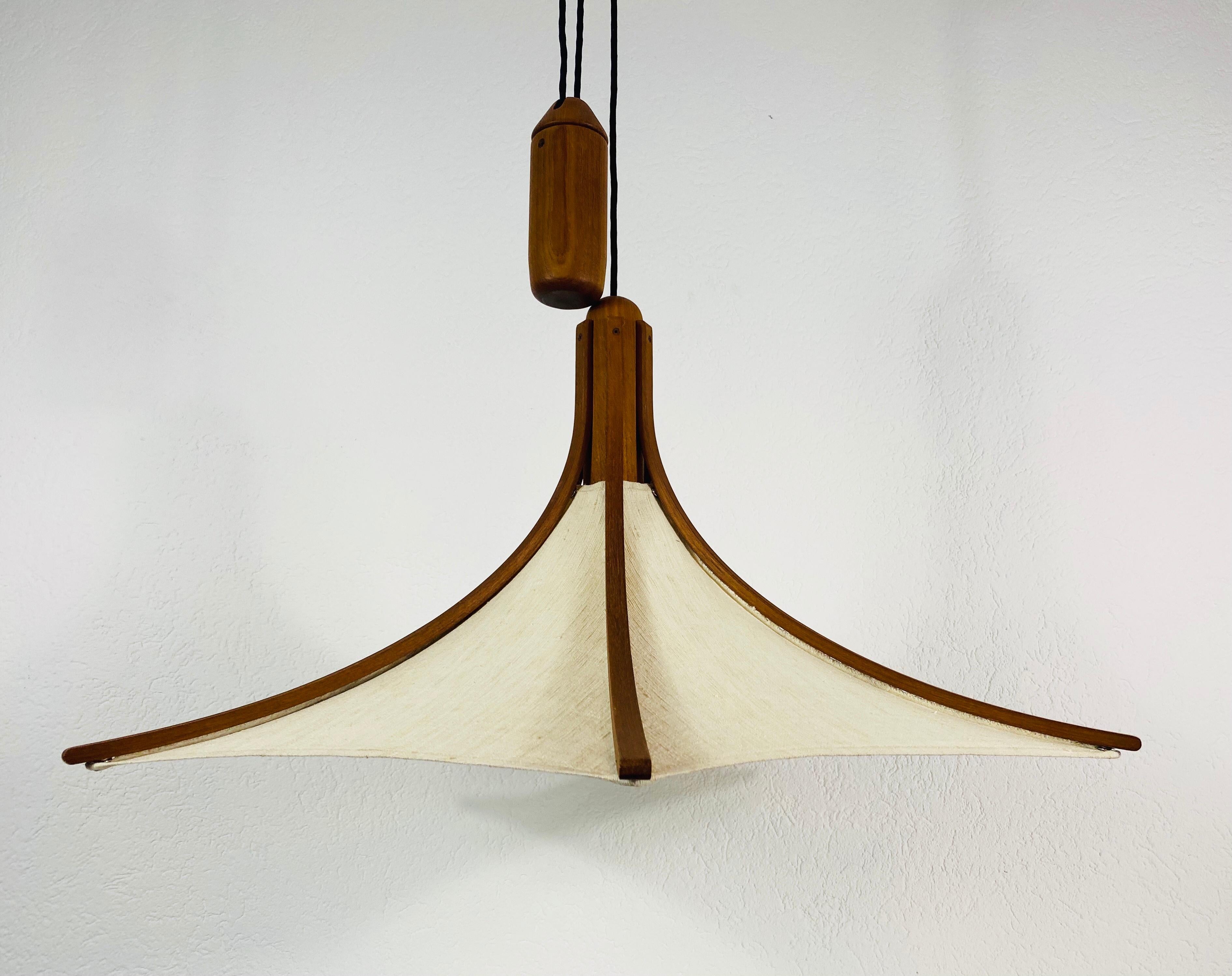 Mid-Century Modern Adjustable Midcentury Wooden Pendant Lamp with Counterweight by Domus, 1960s