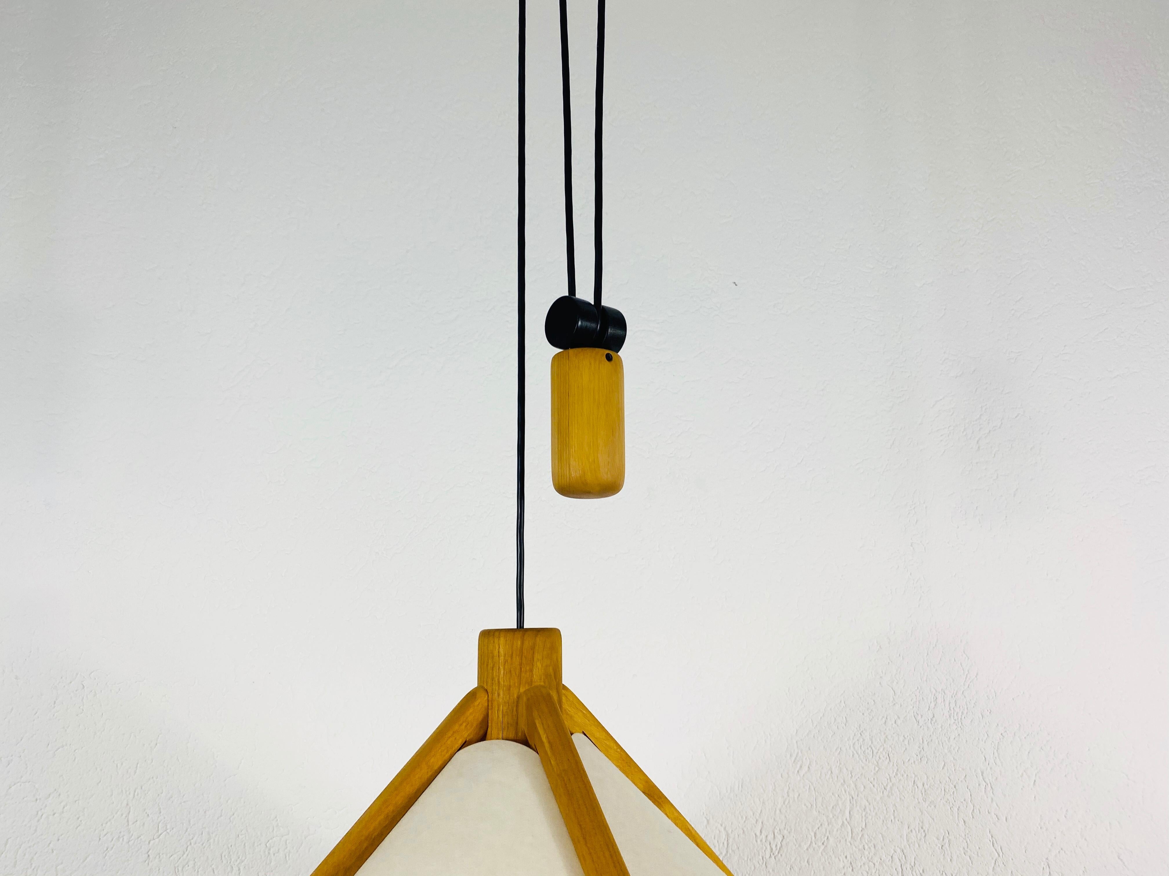 Mid-Century Modern Adjustable Midcentury Wooden Pendant Lamp with Counterweight by Domus, 1960s