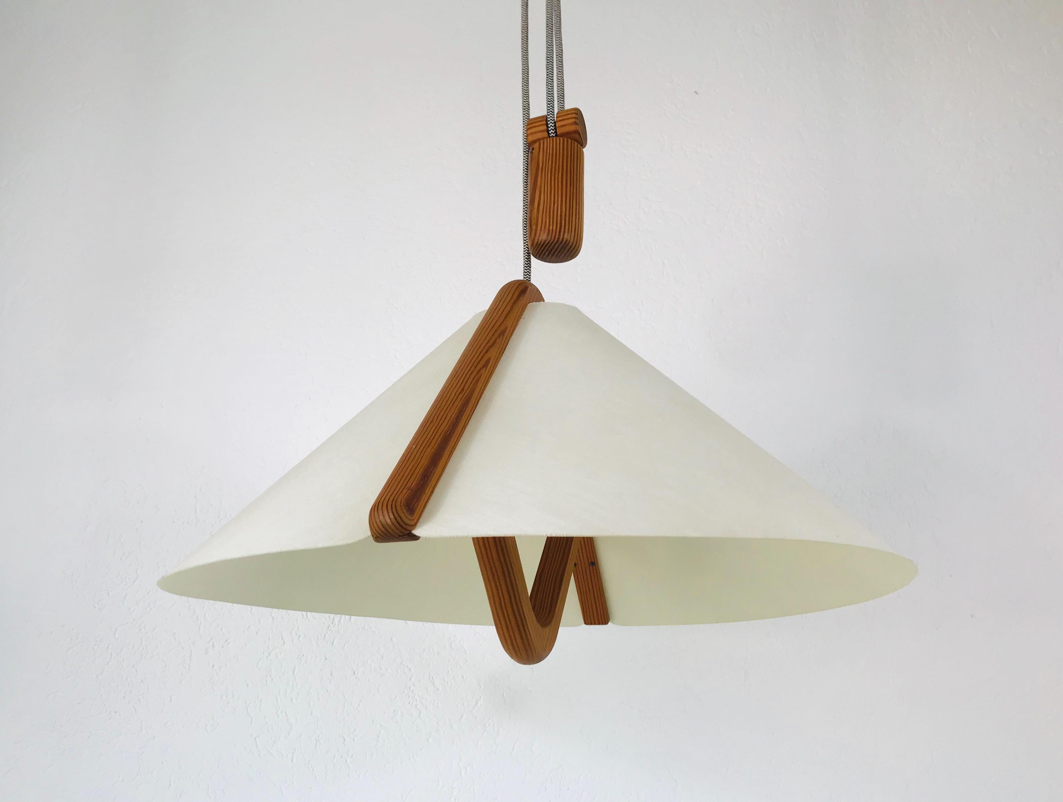 Mid-Century Modern Adjustable Midcentury Wooden Pendant Lamp with Counterweight by Domus, 1960s