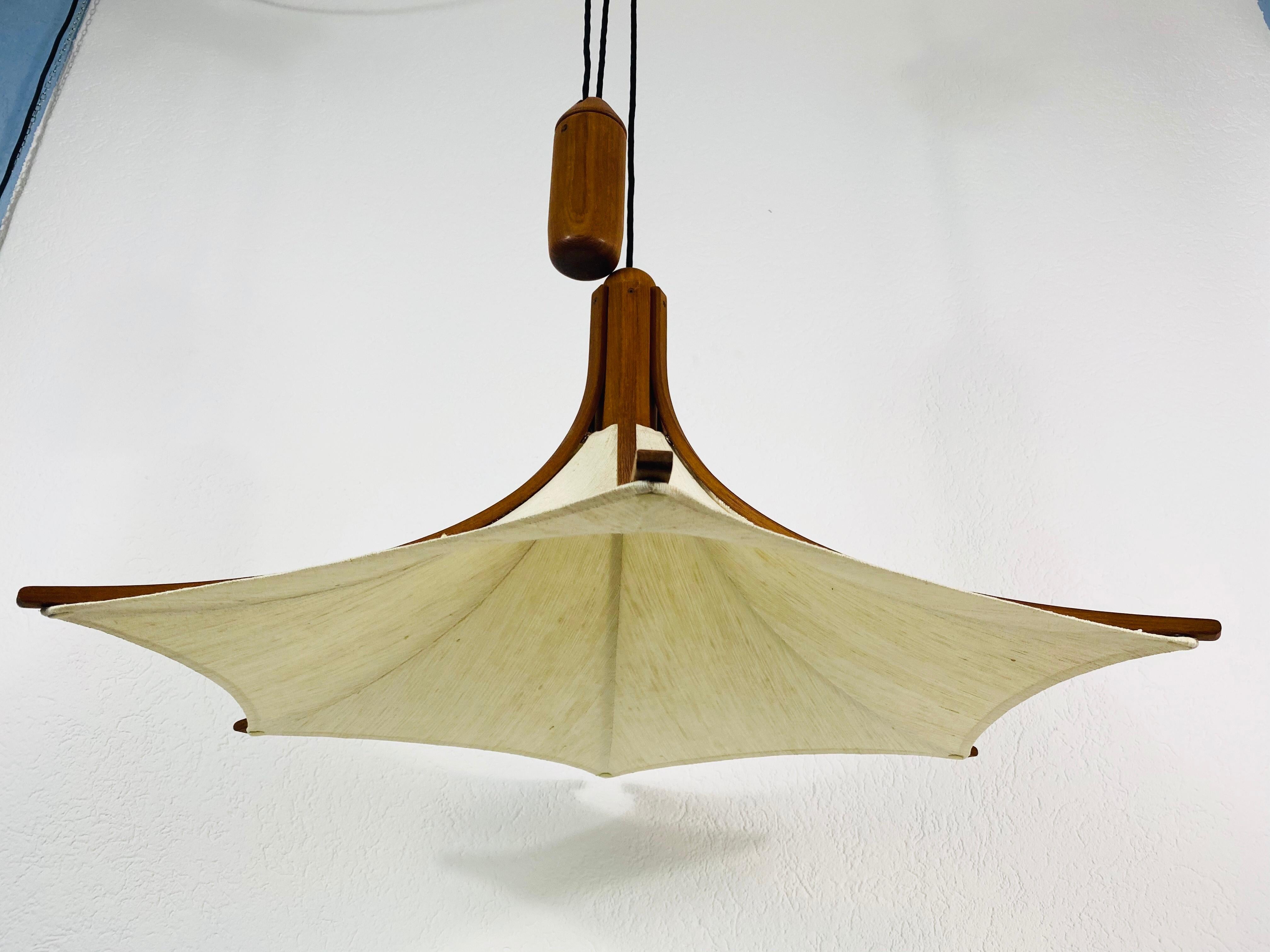 German Adjustable Midcentury Wooden Pendant Lamp with Counterweight by Domus, 1960s