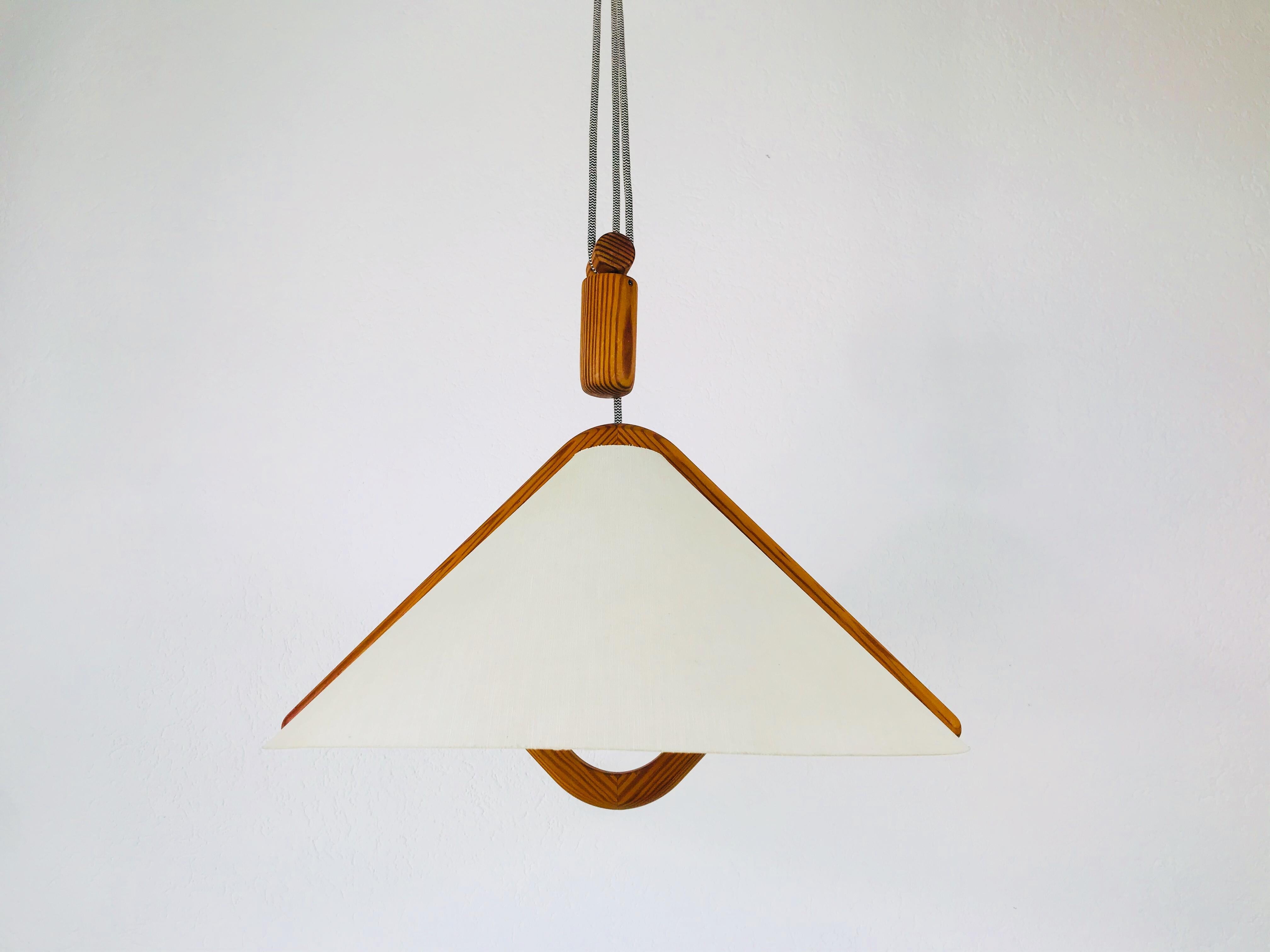 German Adjustable Midcentury Wooden Pendant Lamp with Counterweight by Domus, 1960s