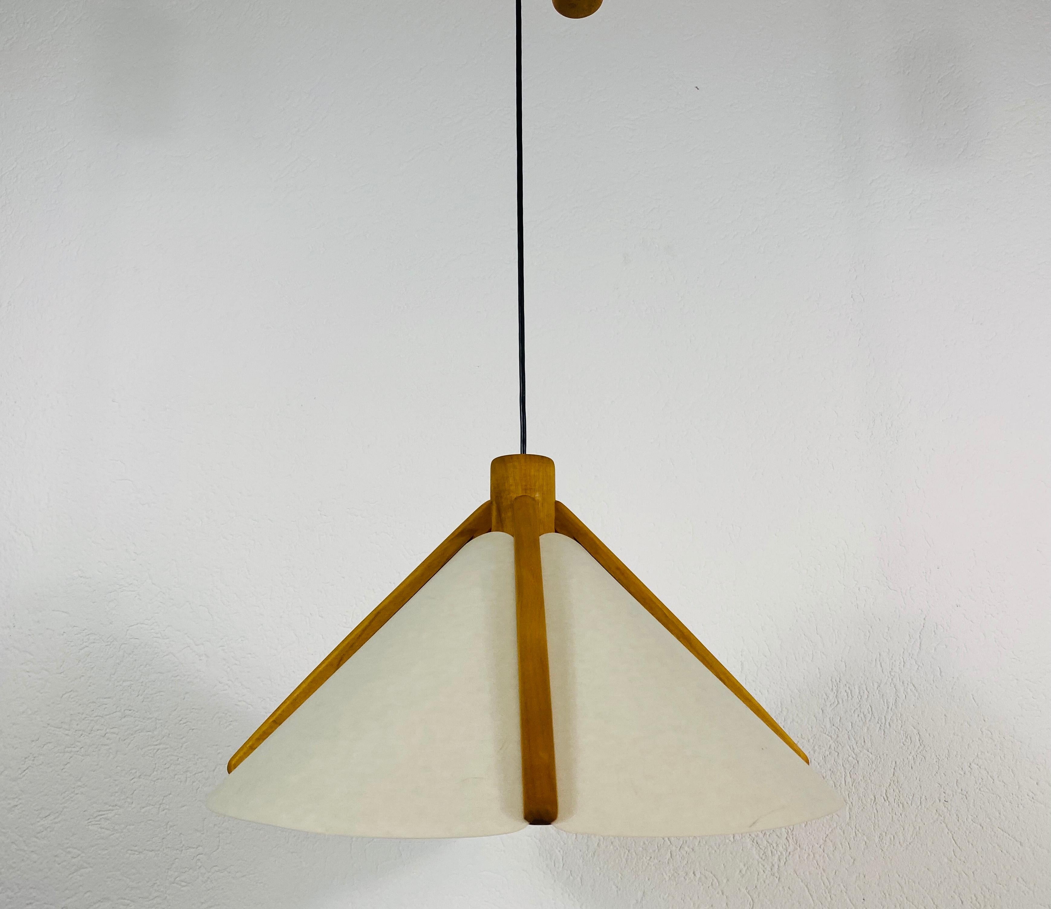 Mid-20th Century Adjustable Midcentury Wooden Pendant Lamp with Counterweight by Domus, 1960s