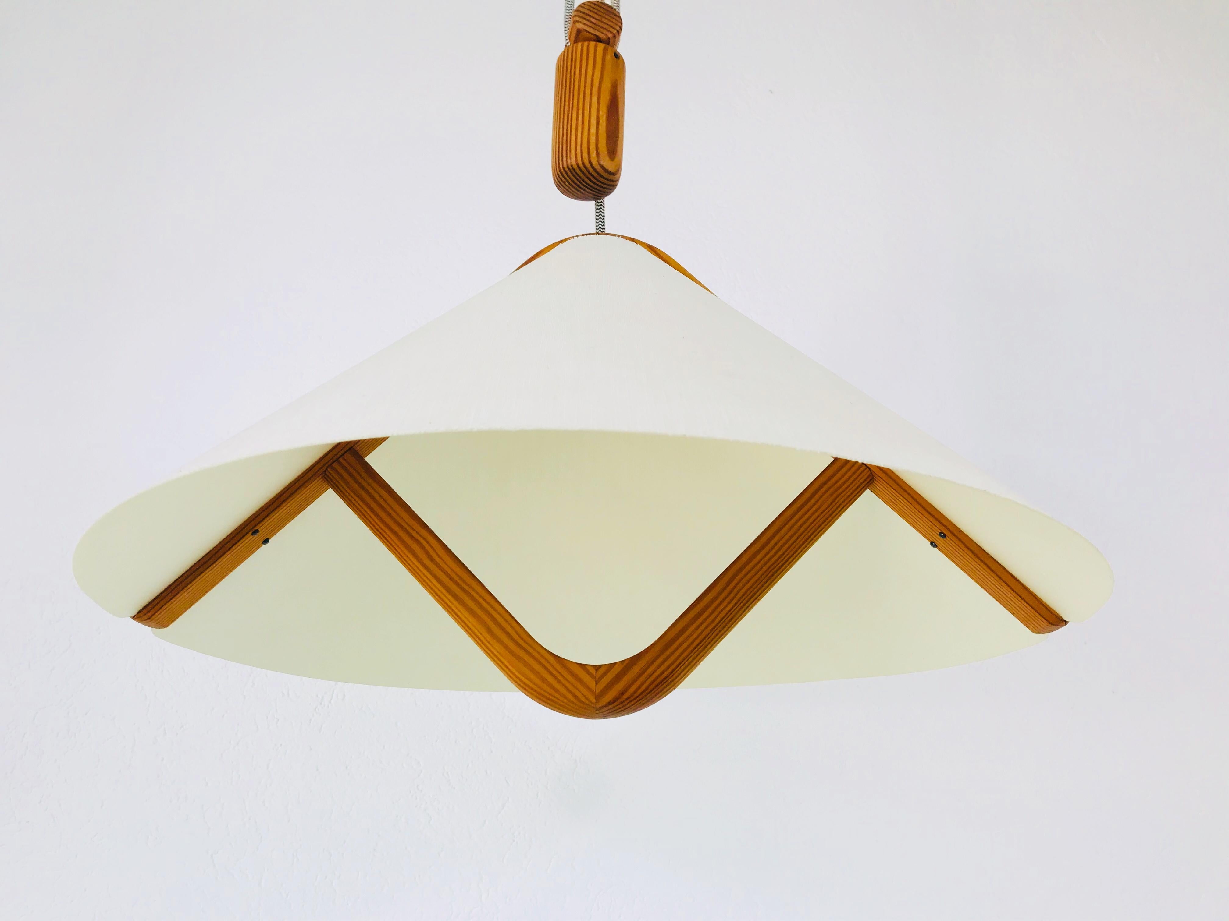 Mid-20th Century Adjustable Midcentury Wooden Pendant Lamp with Counterweight by Domus, 1960s
