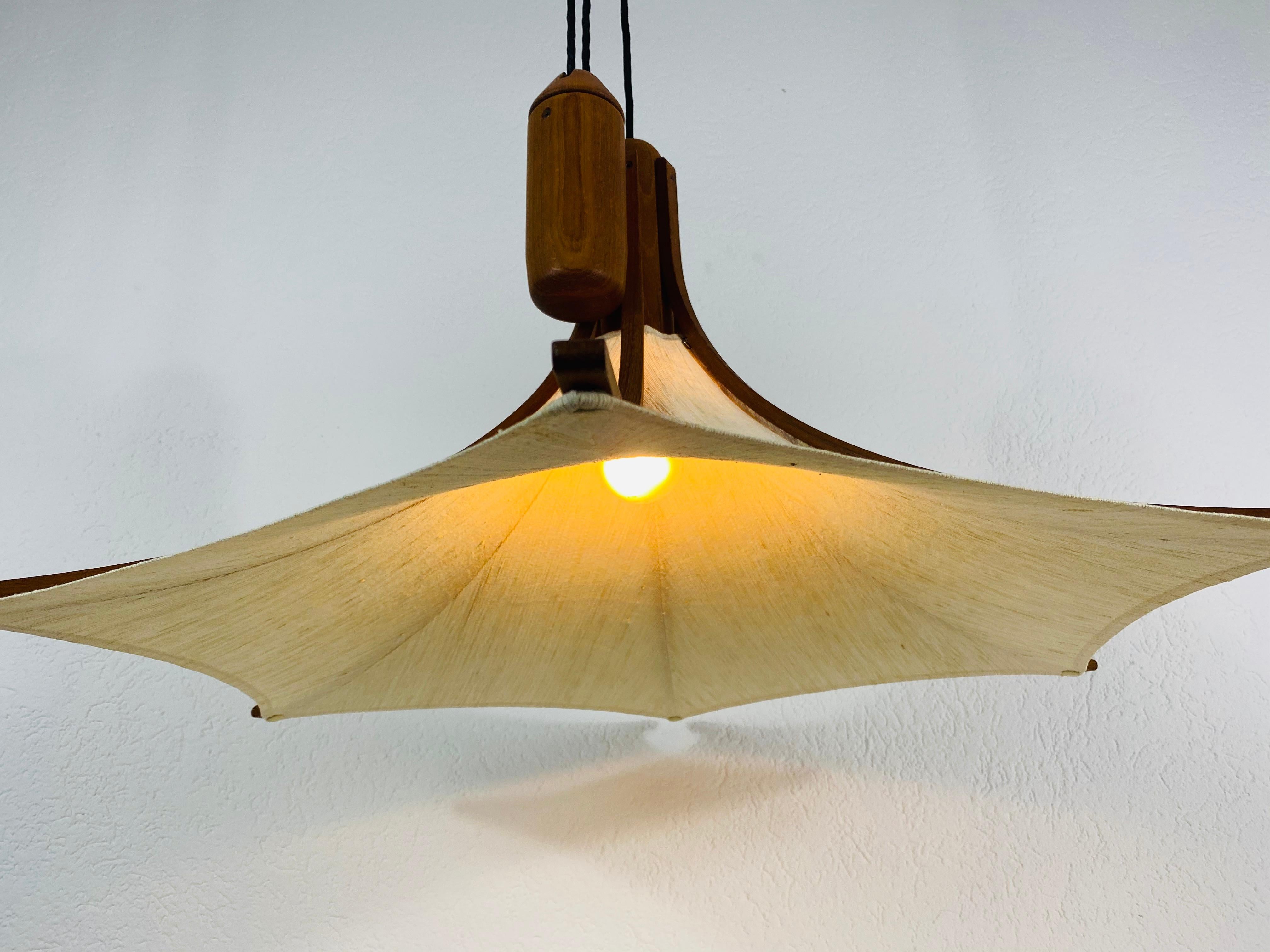 Adjustable Midcentury Wooden Pendant Lamp with Counterweight by Domus, 1960s 2