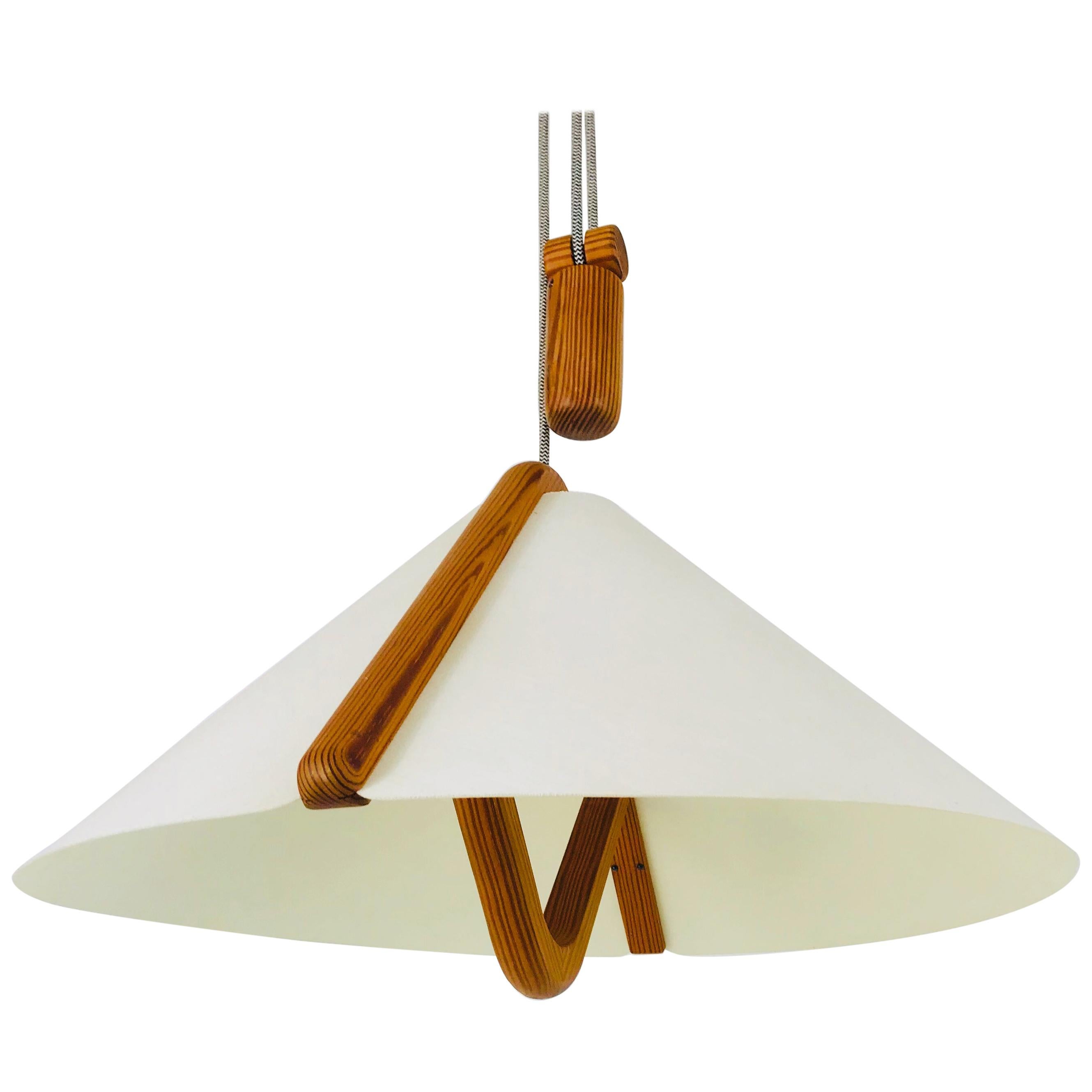 Adjustable Midcentury Wooden Pendant Lamp with Counterweight by Domus, 1960s