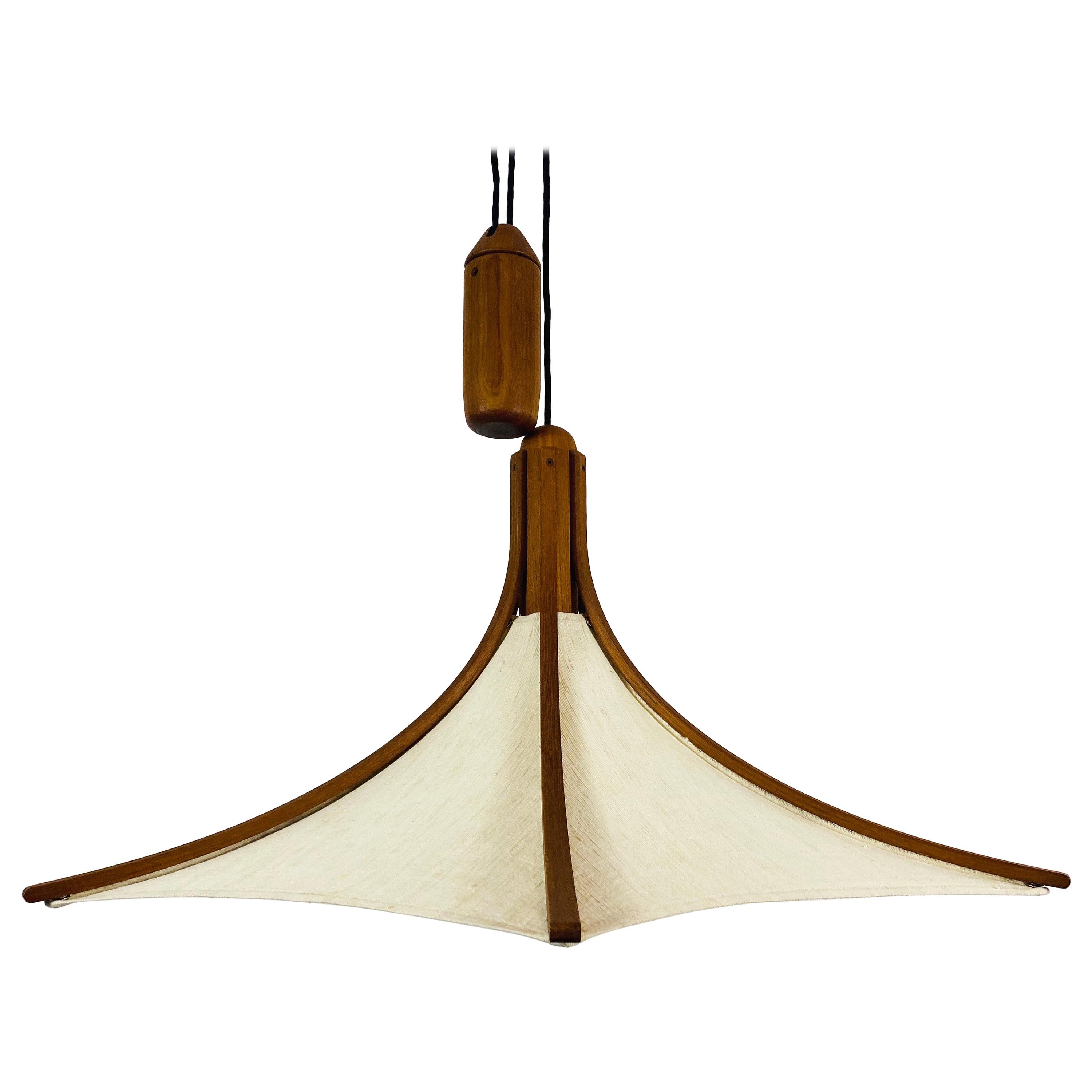 Adjustable Midcentury Wooden Pendant Lamp with Counterweight by Domus, 1960s