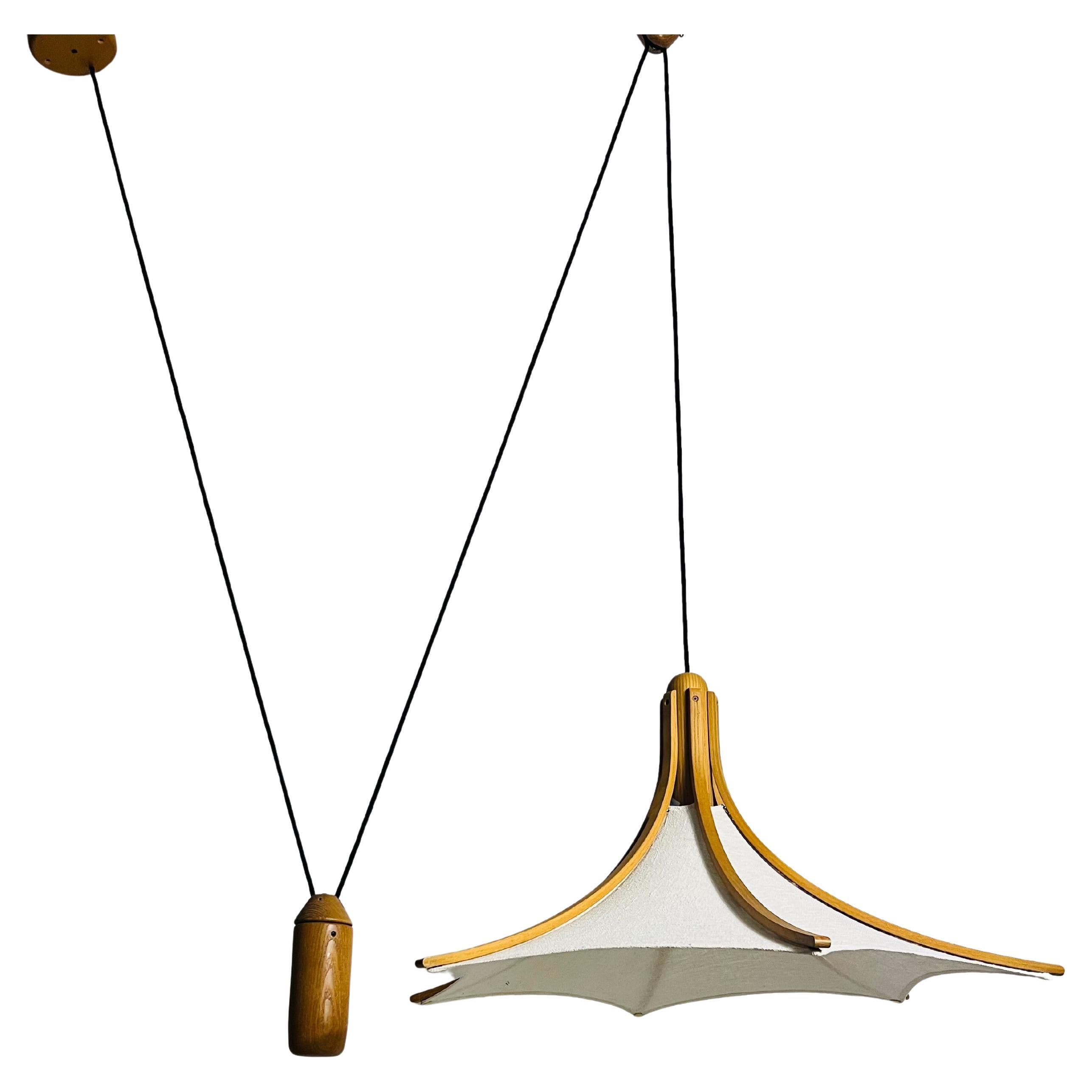 Adjustable Midcentury Wooden Pendant Lamp with Counterweight by Domus, 1960s