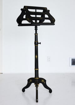 Adjustable Music Stand, Ebonized w Mother of Pearl Inlay, 19th Century Victorian