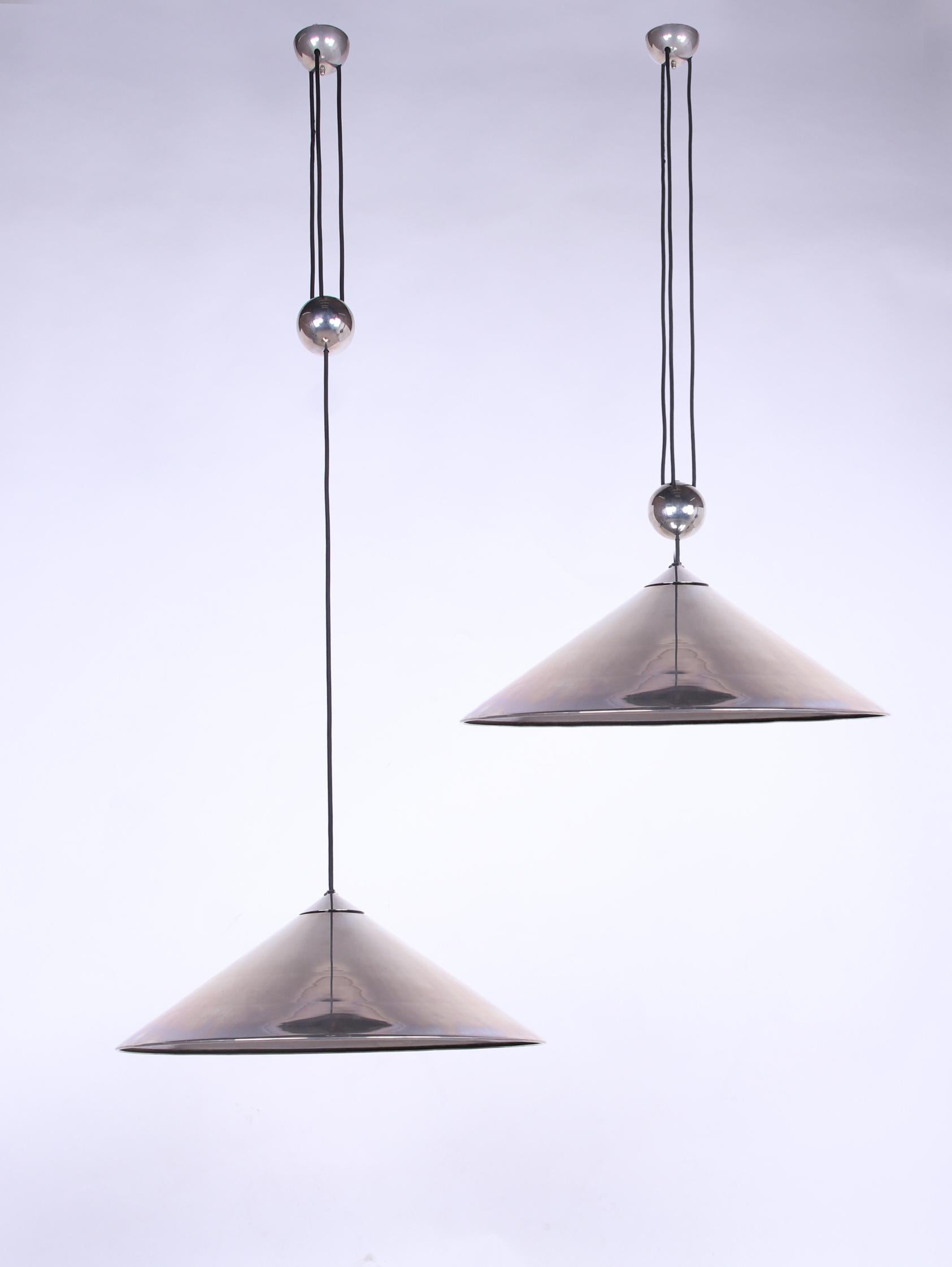 Mid-20th Century Adjustable Nickel Pendant Lamp Keos by Florian Schulz, Germany, 1970s For Sale