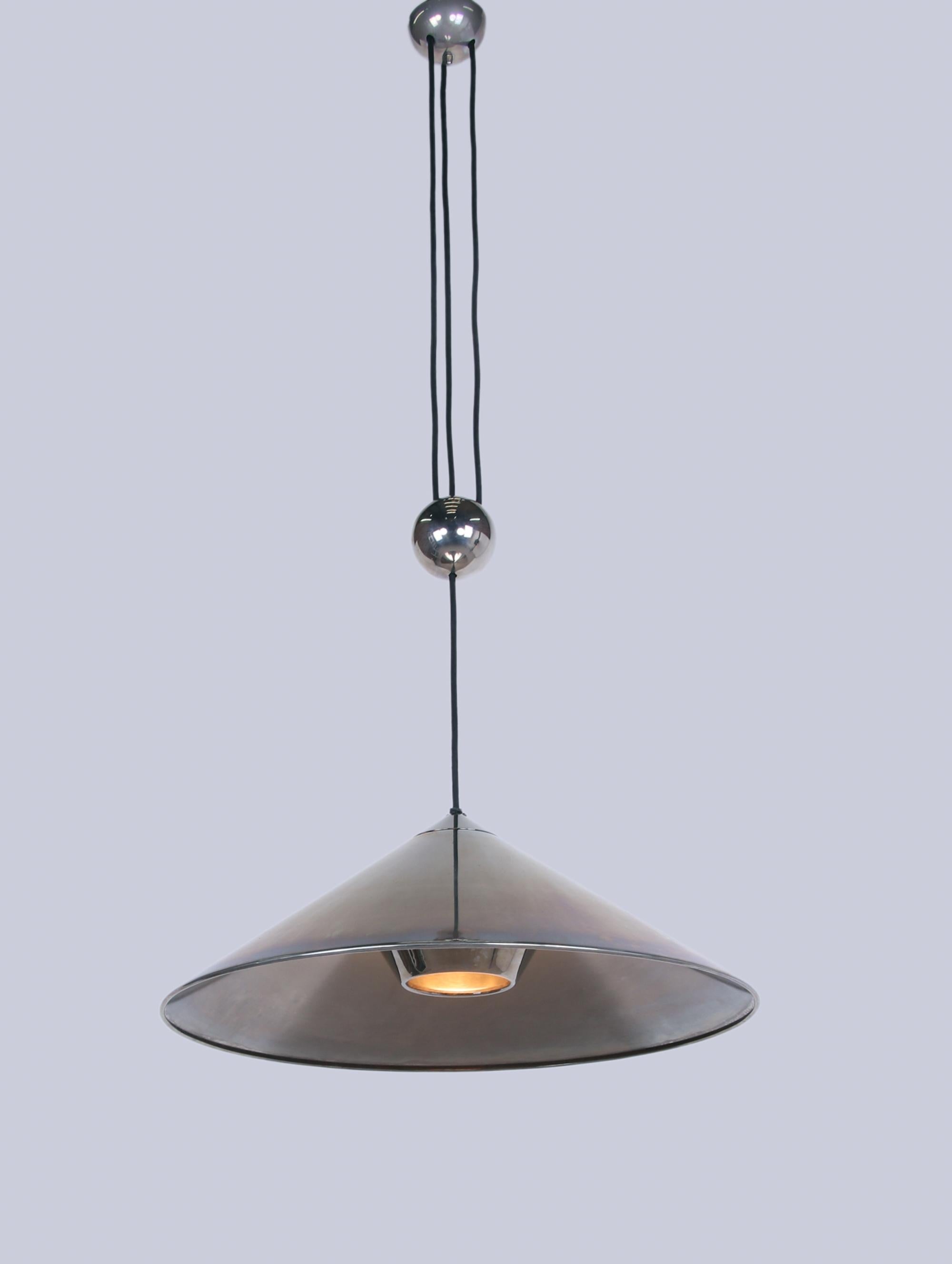 Mid-Century Modern Adjustable Nickel Pendant Lamp Keos by Florian Schulz, Germany, 1970s For Sale