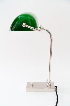 Adjustable nickel-plated art deco banker lamp vienna around 1920s