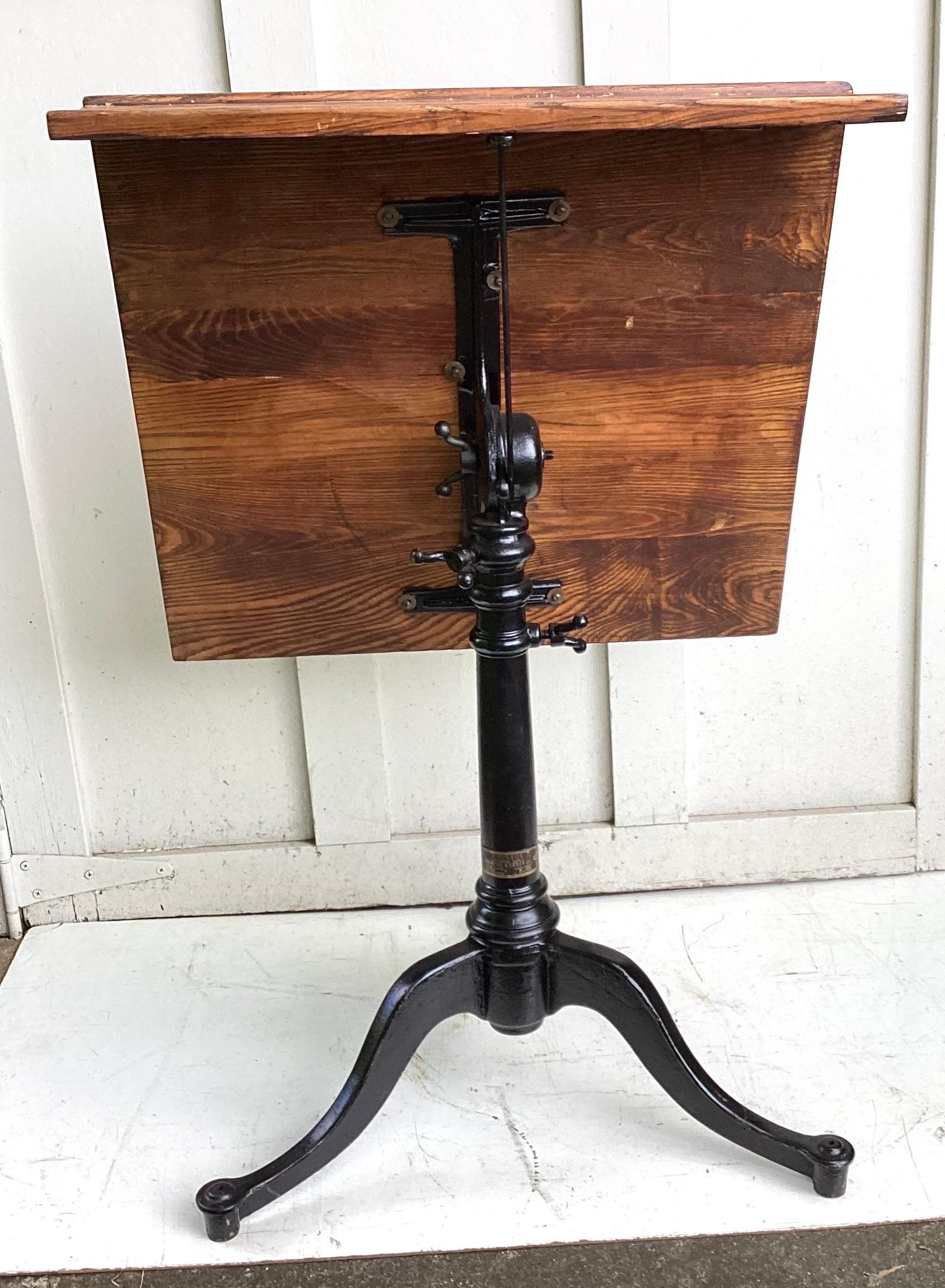 Adjustable Oak and Cast Iron Drafting Table by Keuffel & Esser Co. In Good Condition In Lambertville, NJ