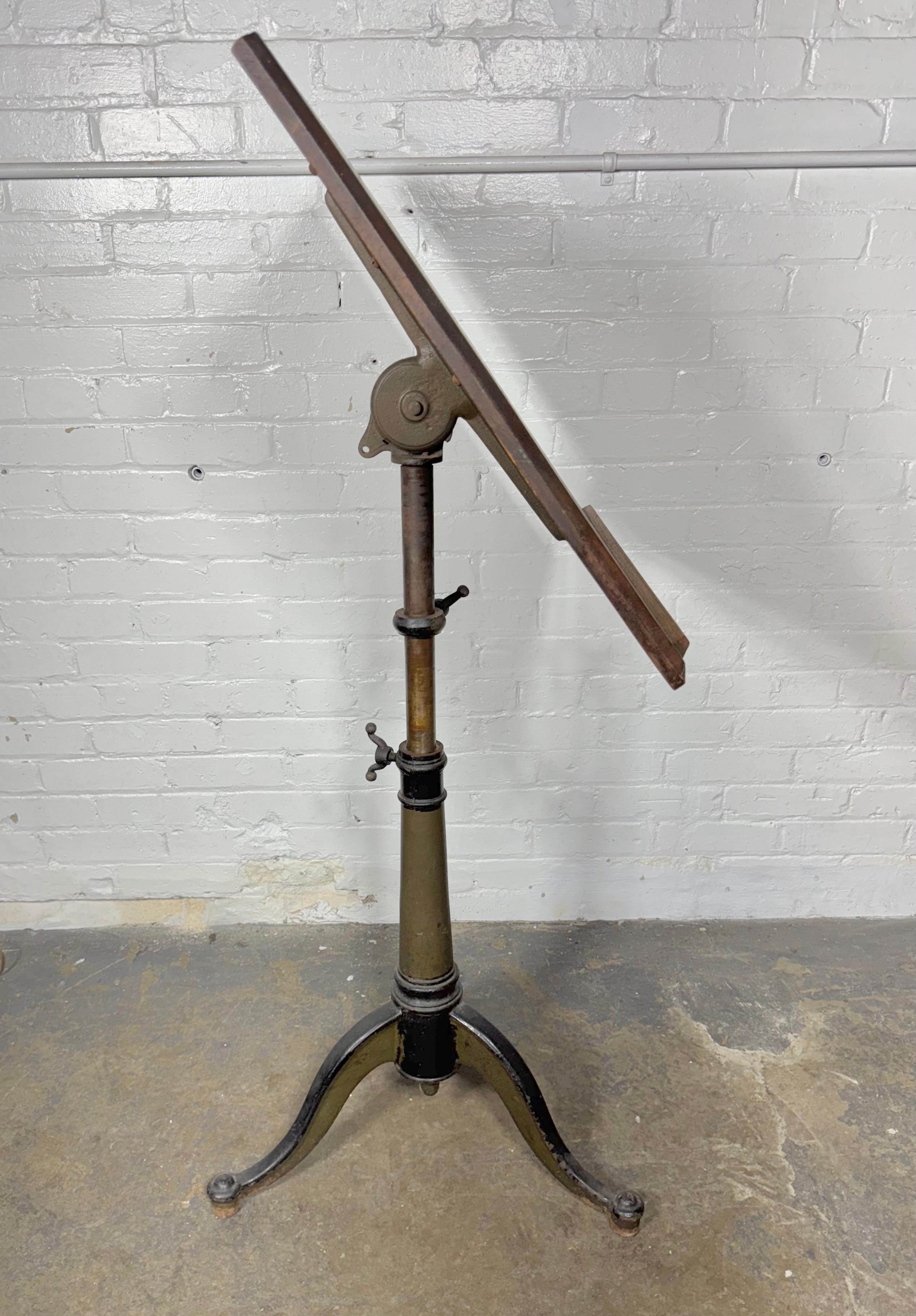 American Adjustable Oak and Cast Iron Industrial Drafting Table / Dietzgen