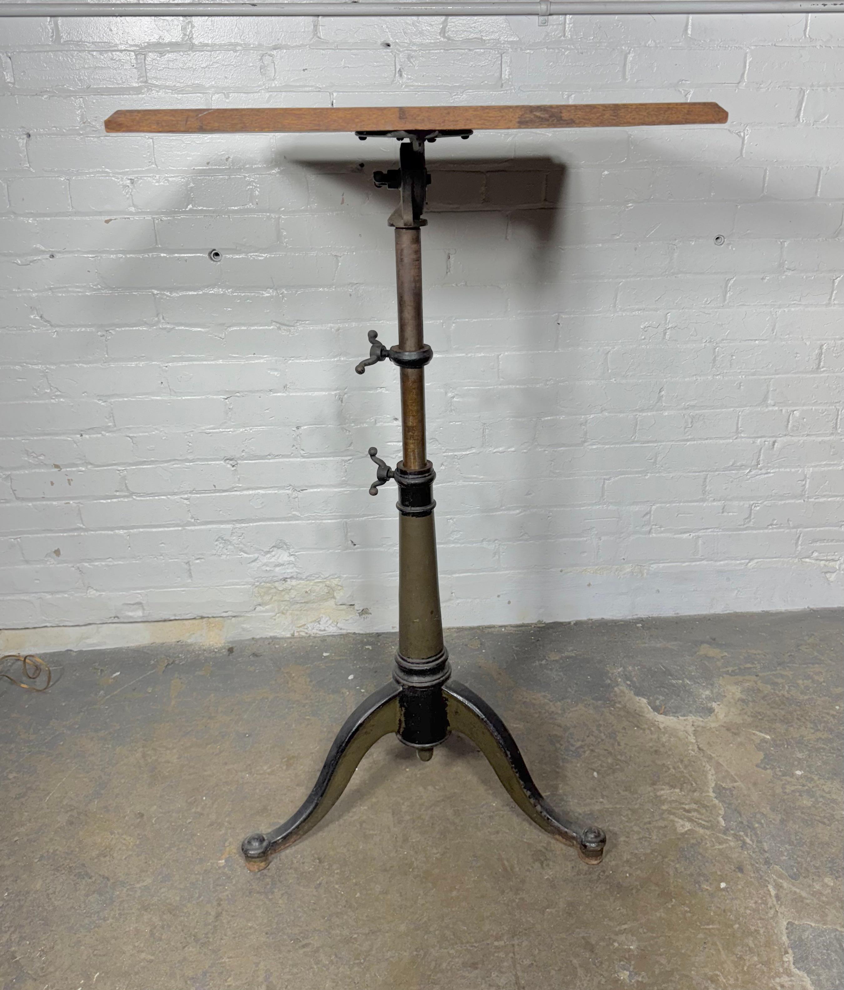 Adjustable Oak and Cast Iron Industrial Drafting Table / Dietzgen In Good Condition In Buffalo, NY