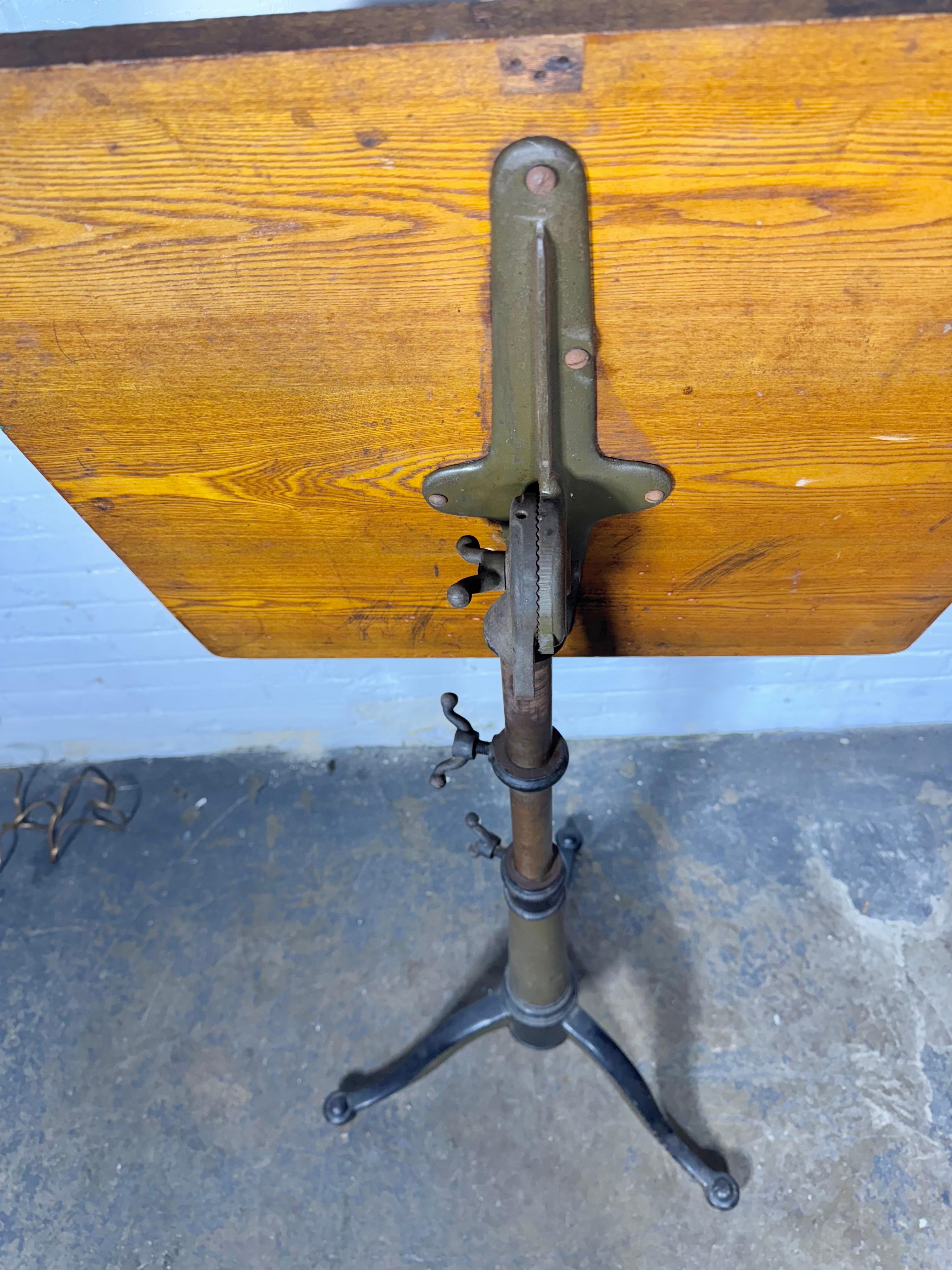 Early 20th Century Adjustable Oak and Cast Iron Industrial Drafting Table / Dietzgen