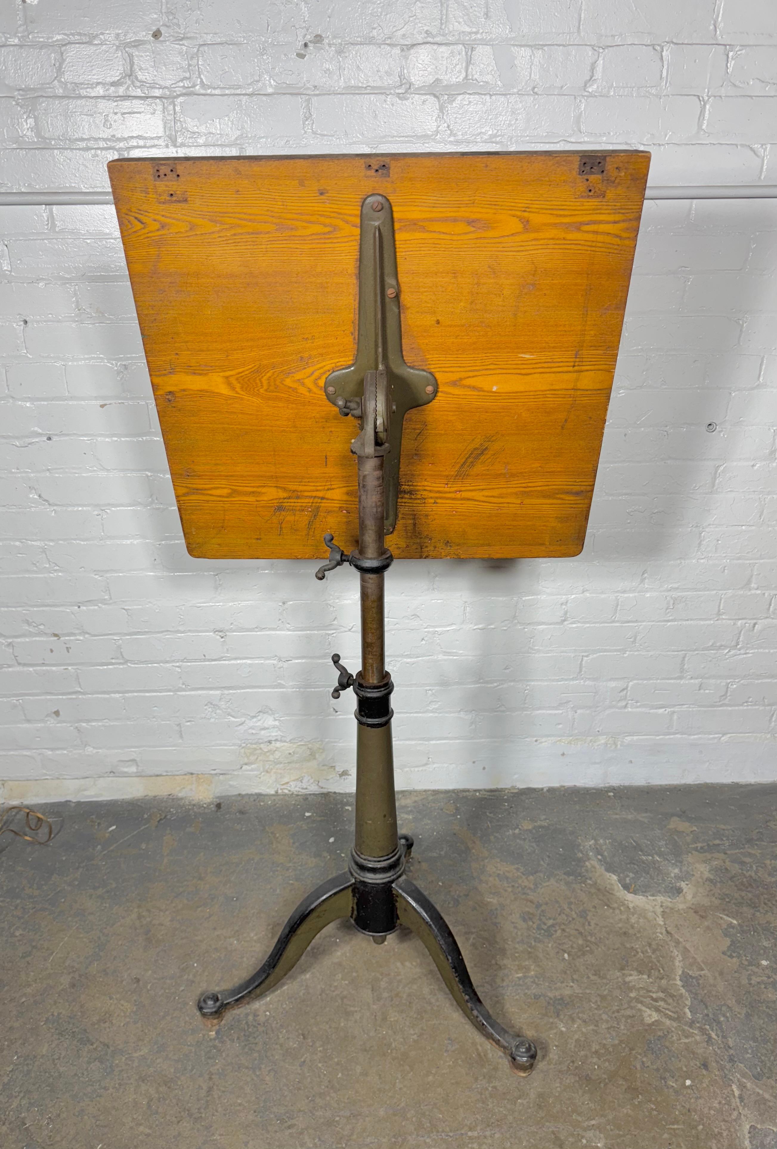 Adjustable Oak and Cast Iron Industrial Drafting Table / Dietzgen 1