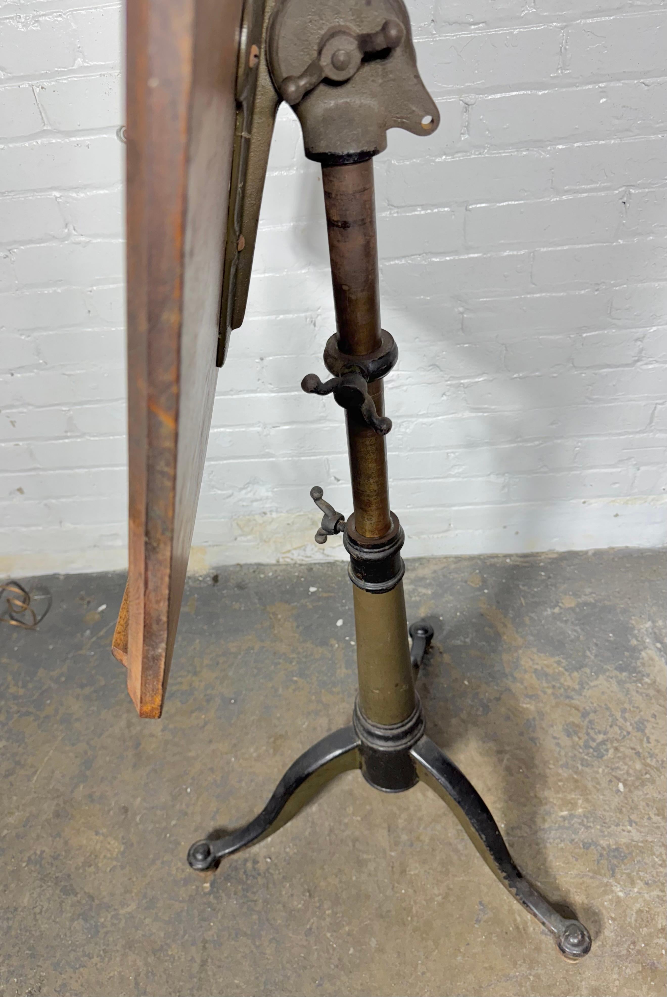 Adjustable Oak and Cast Iron Industrial Drafting Table / Dietzgen 2