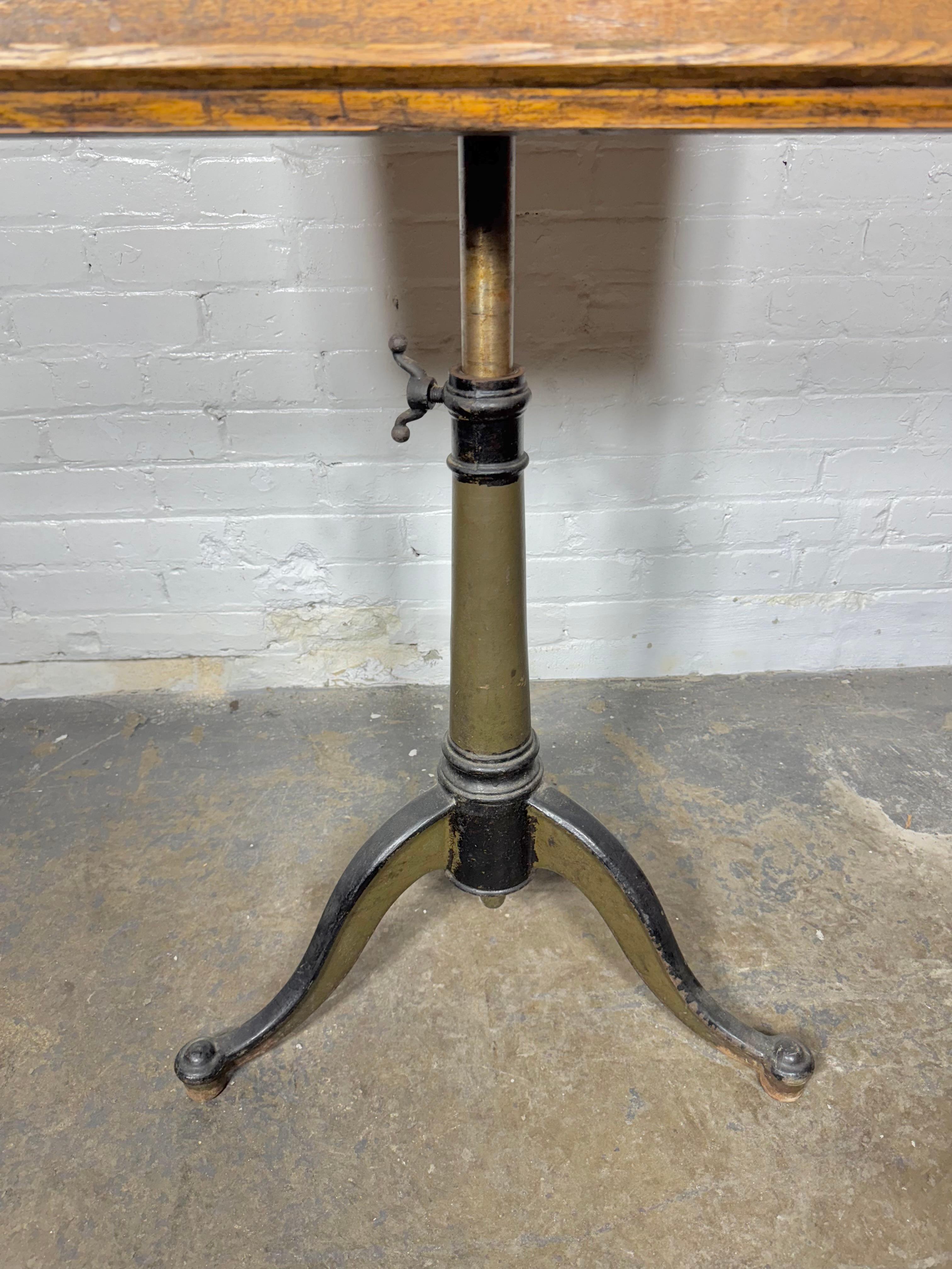 Adjustable Oak and Cast Iron Industrial Drafting Table / Dietzgen 4