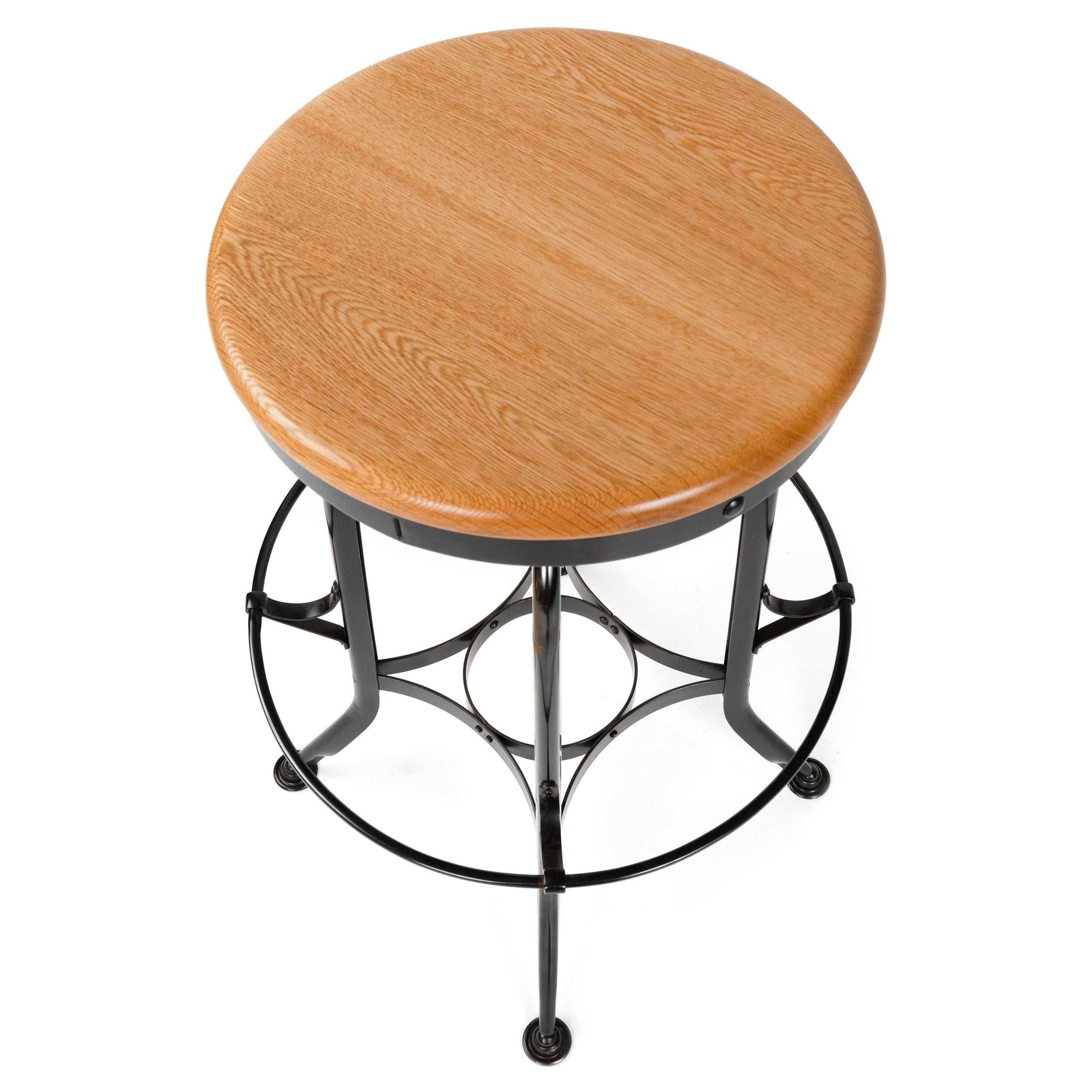 American Adjustable Oak and Steel Stool by Toledo For Sale