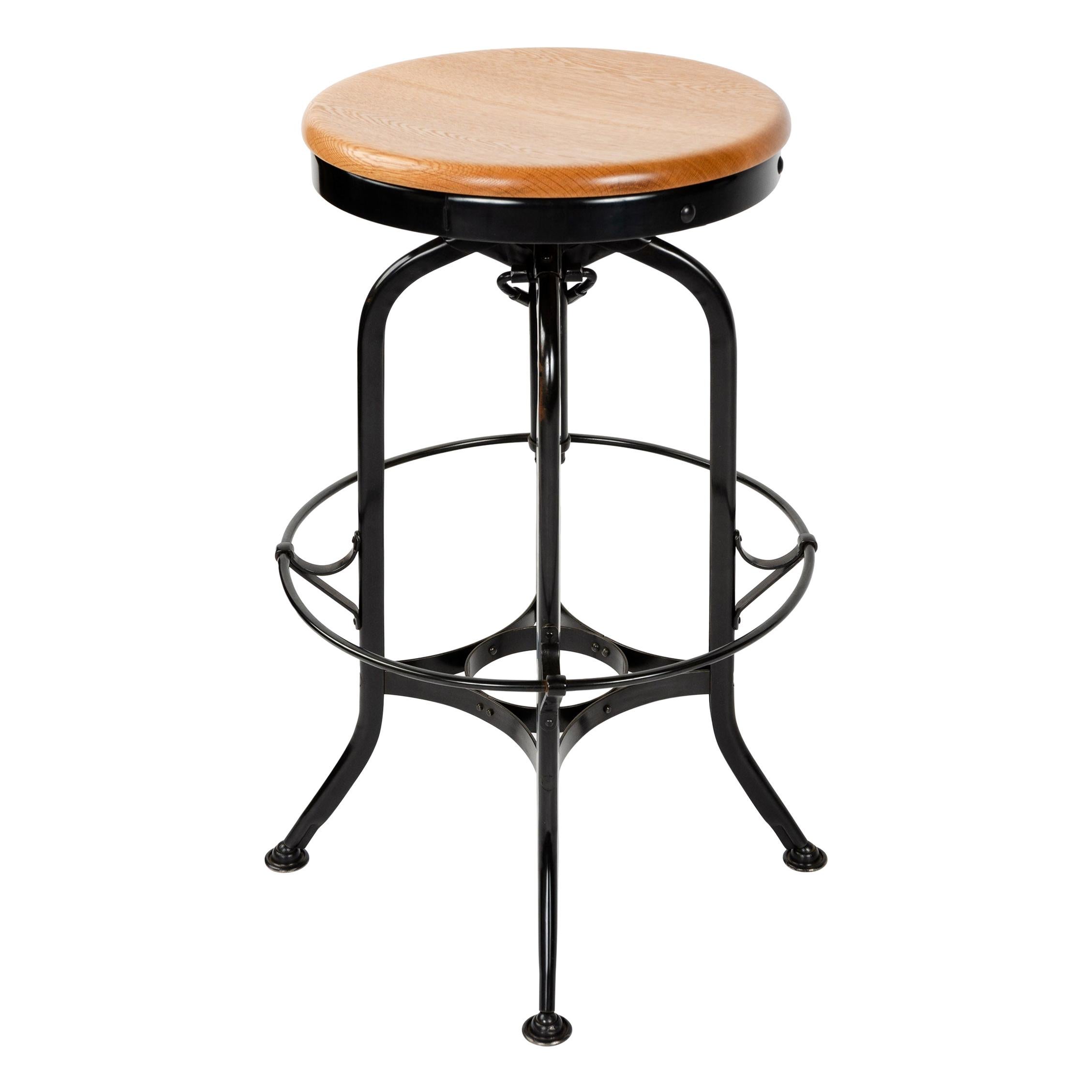 Adjustable Oak and Steel Stool by Toledo For Sale