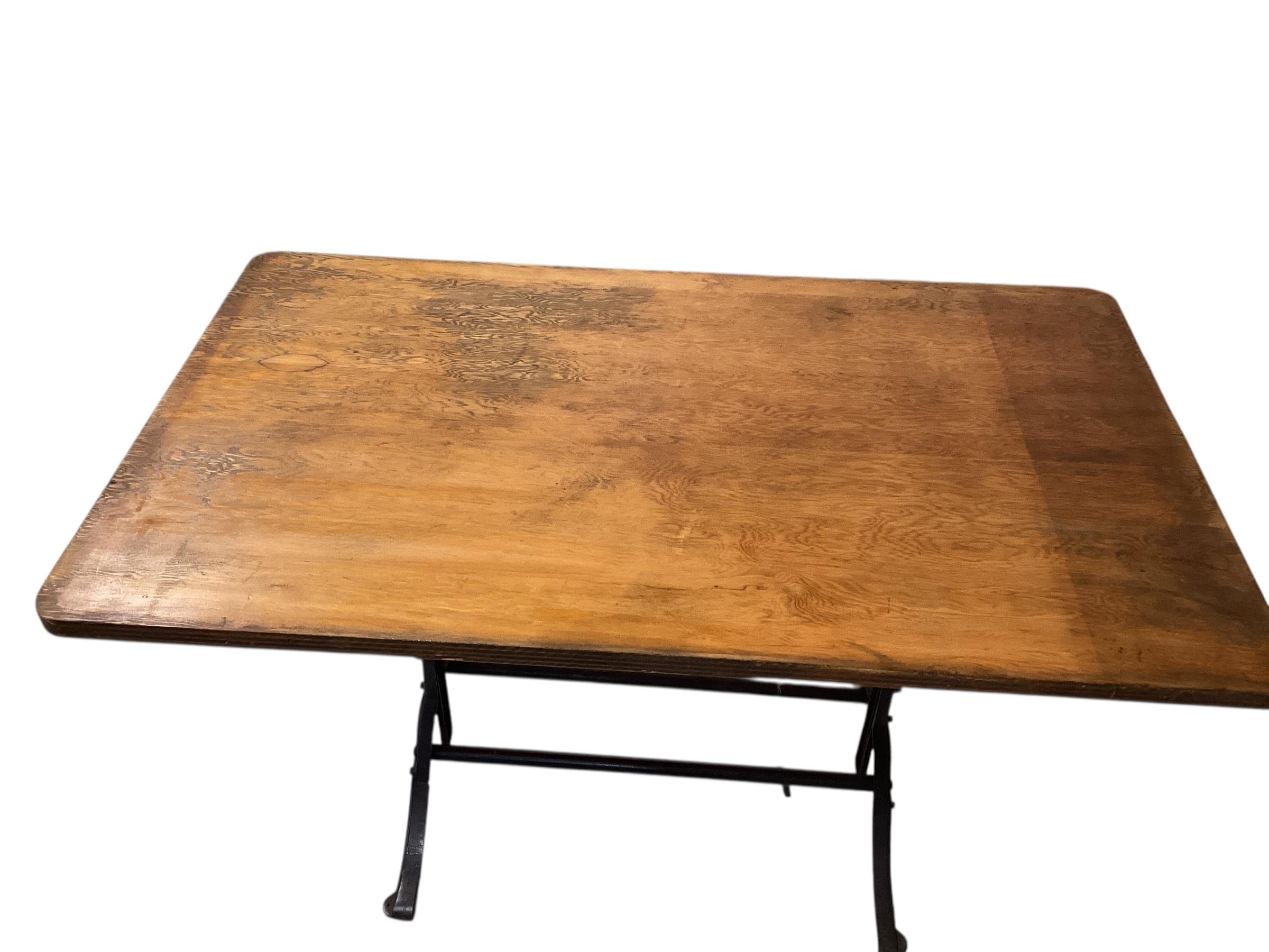 Adjustable Oak Drafting Table With Cast Iron Base. In Good Condition For Sale In Chapel Hill, NC