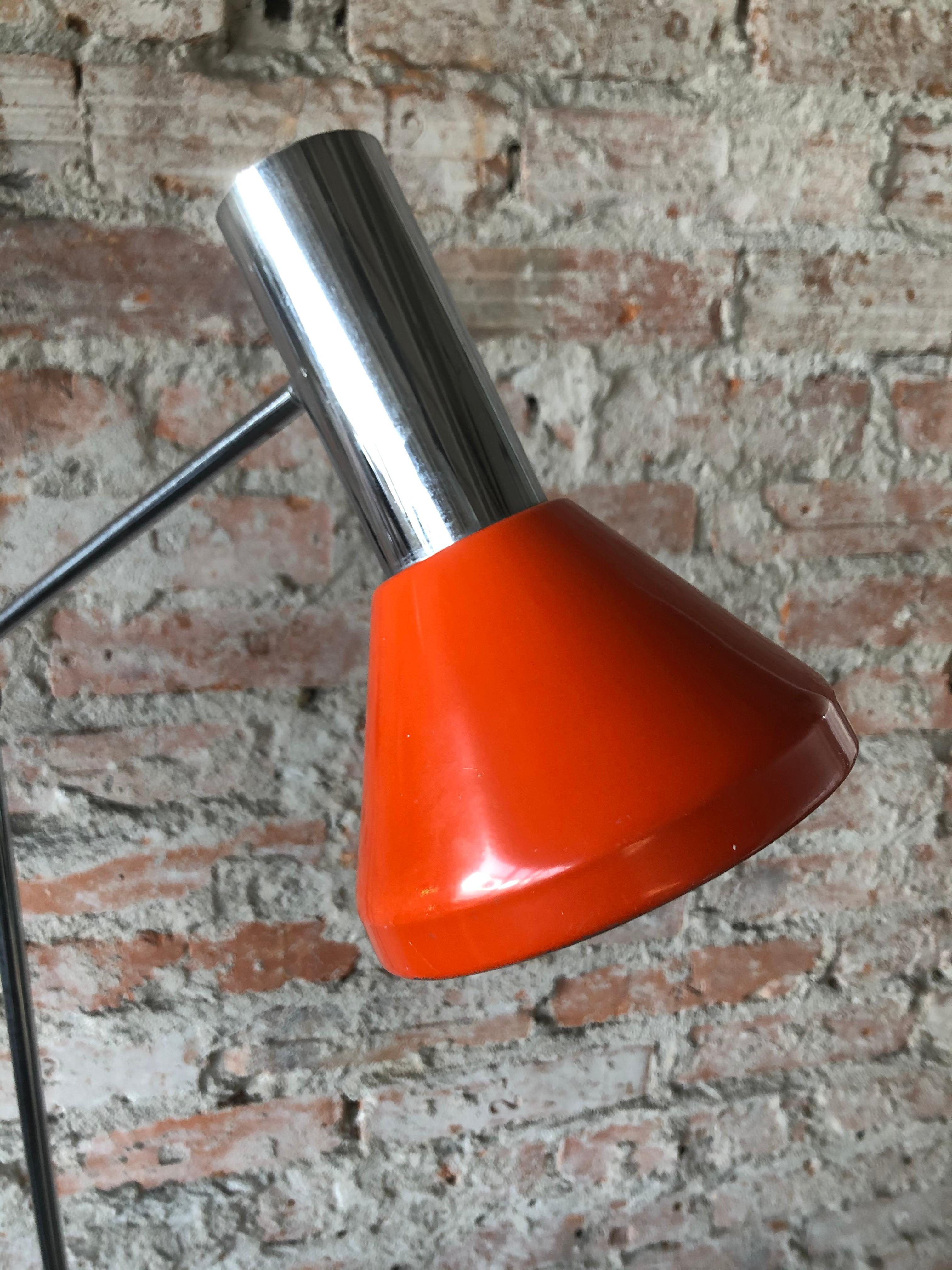 Industrial Adjustable Orange Floor Lamp, 1960s For Sale