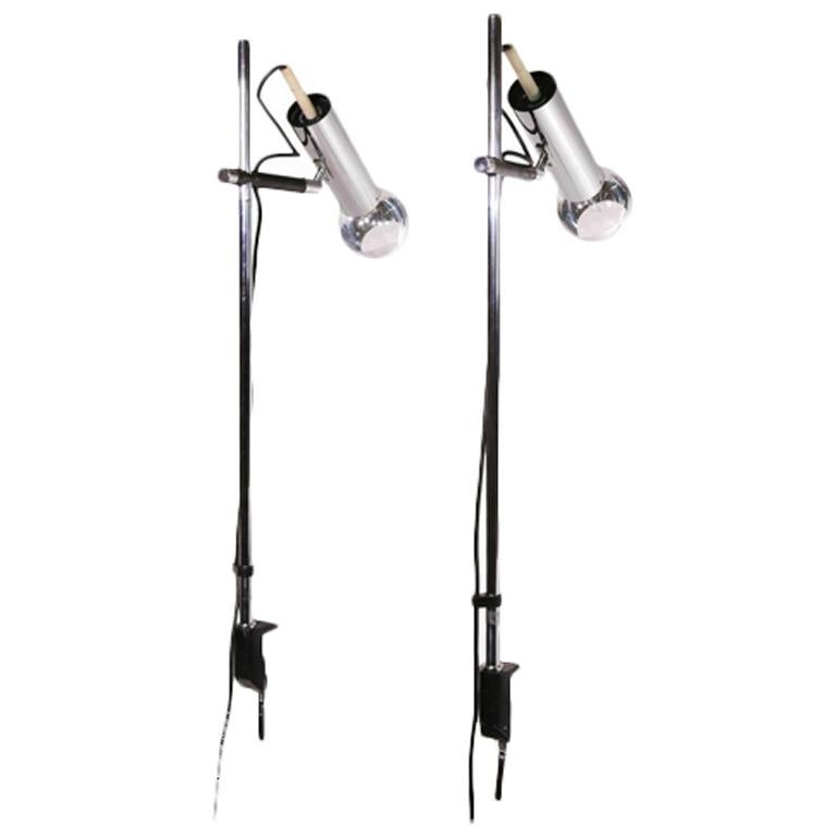 Adjustable Pair of Minimalist Articulated Desk Clamp Lamps by Staff Germany 1960 For Sale
