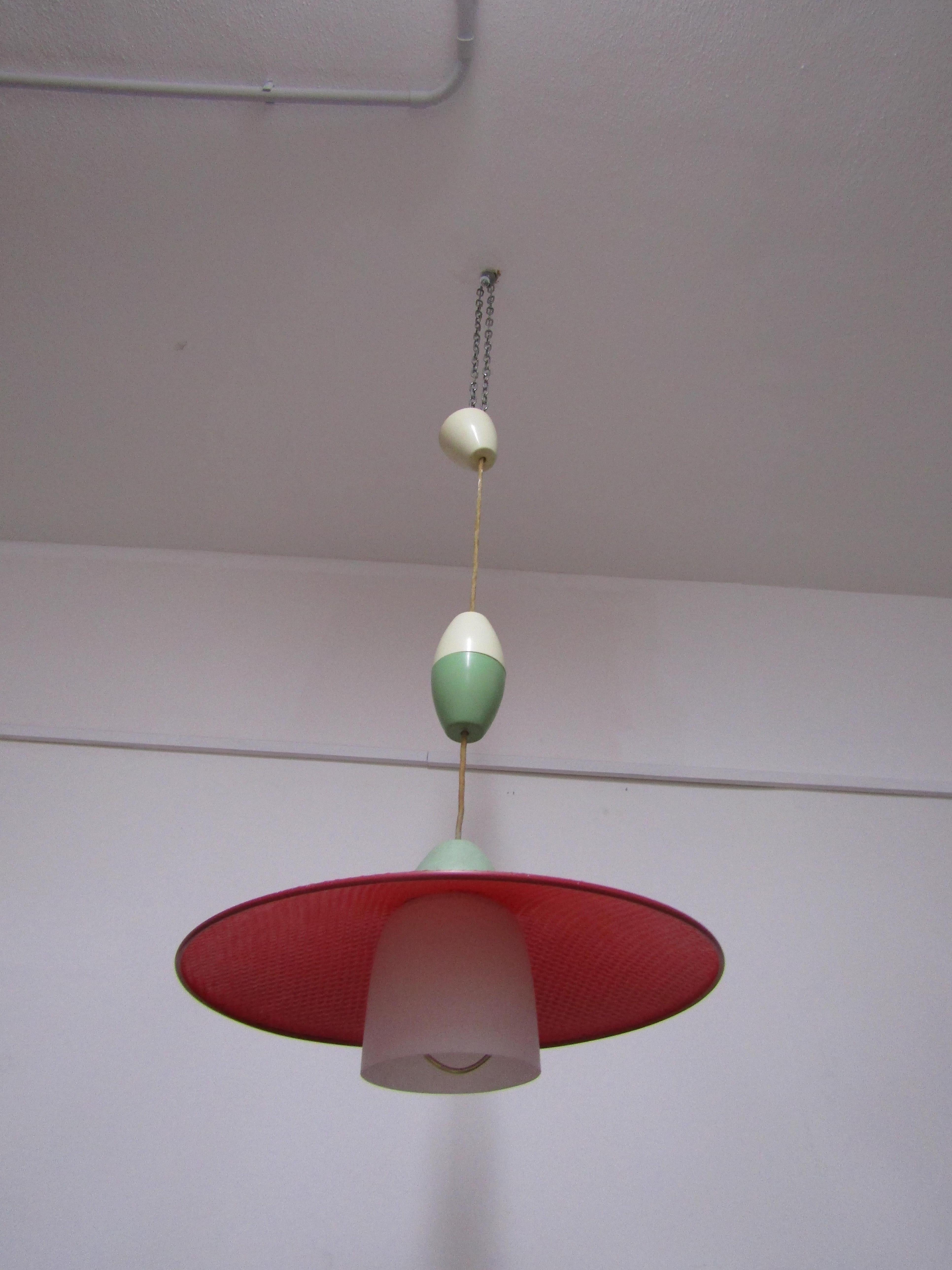 Opal Adjustable chandelier to be attributed to Italian style mid-century Stilnovo For Sale