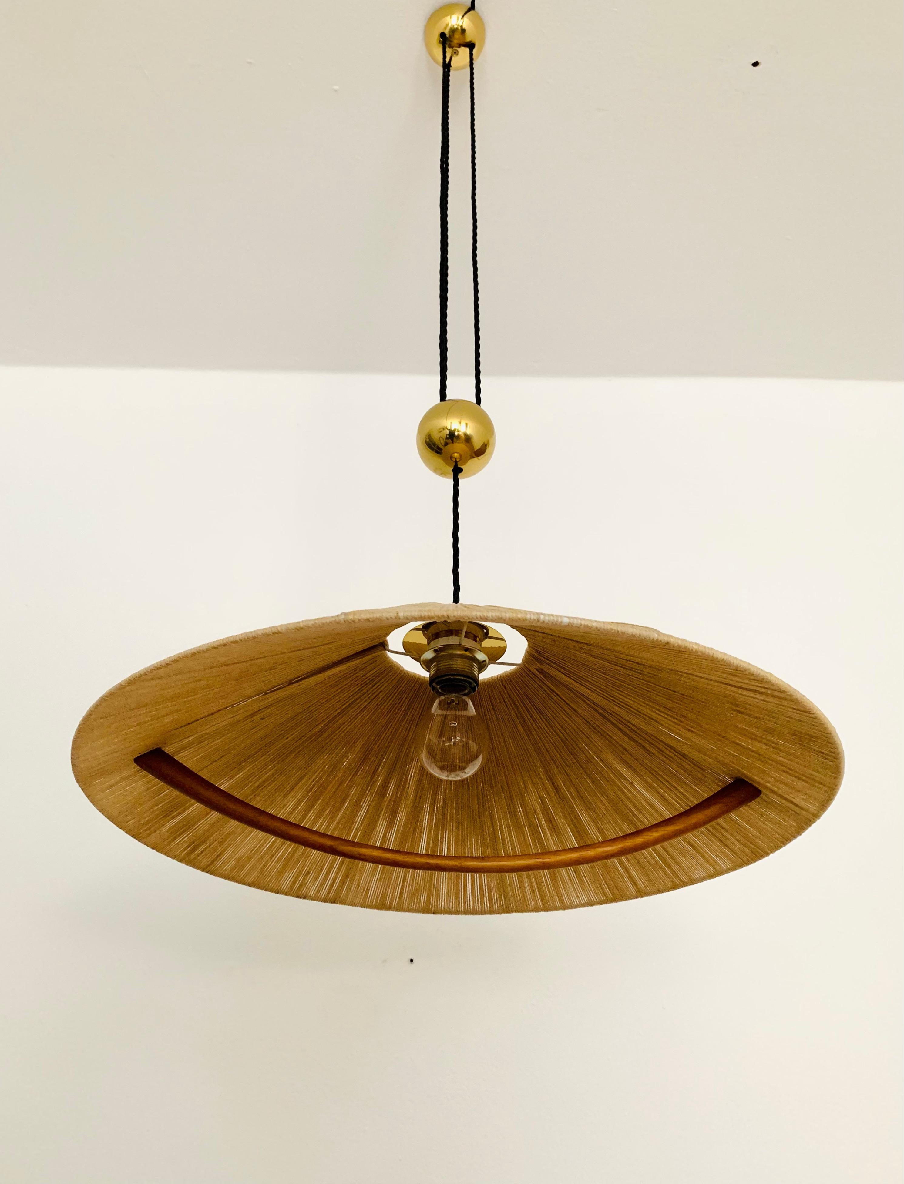 Teak Adjustable Pendant Lamp with Counterweight by Florian Schulz For Sale