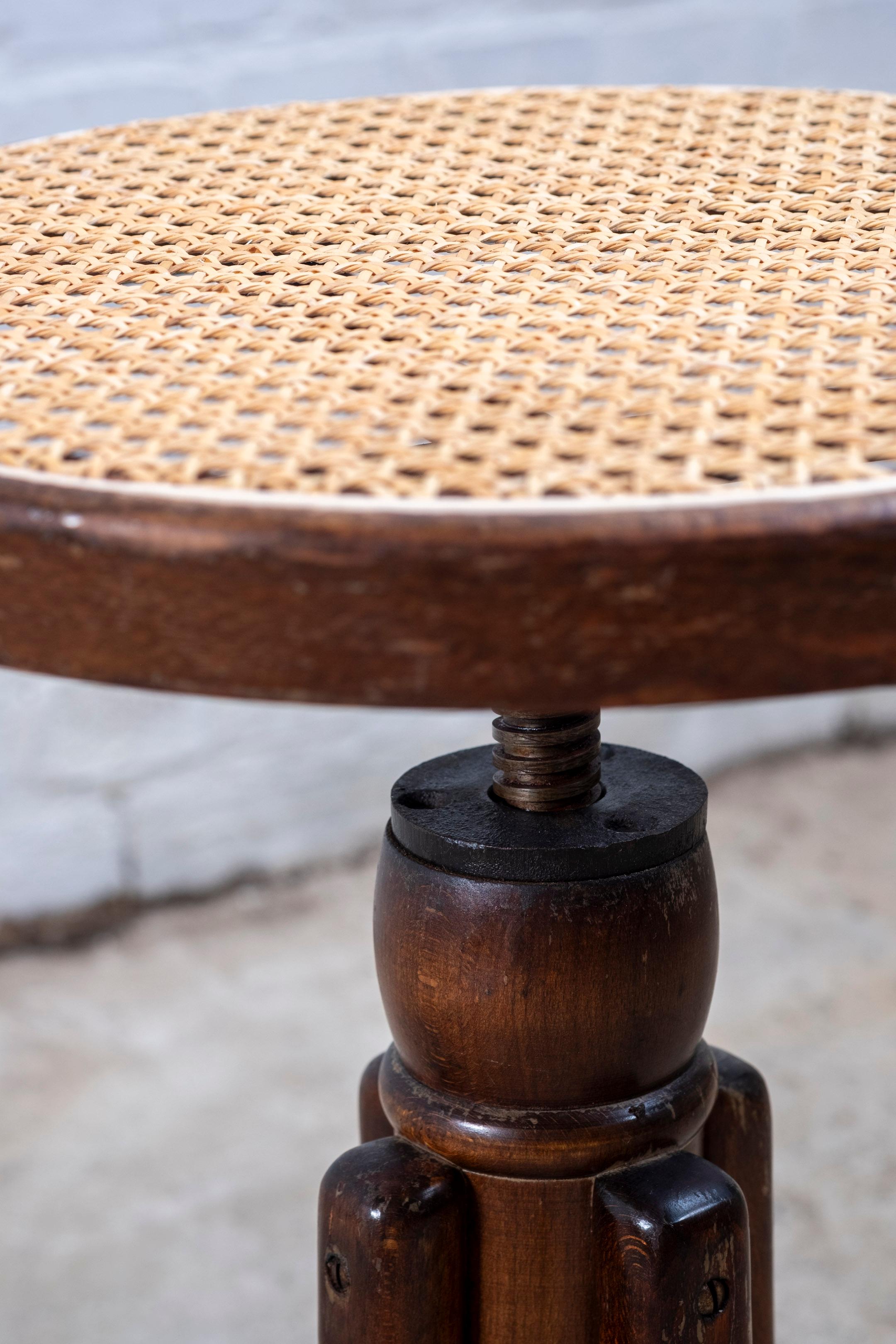 Wicker Adjustable Piano Stool in The Style of Thonet, 1940s