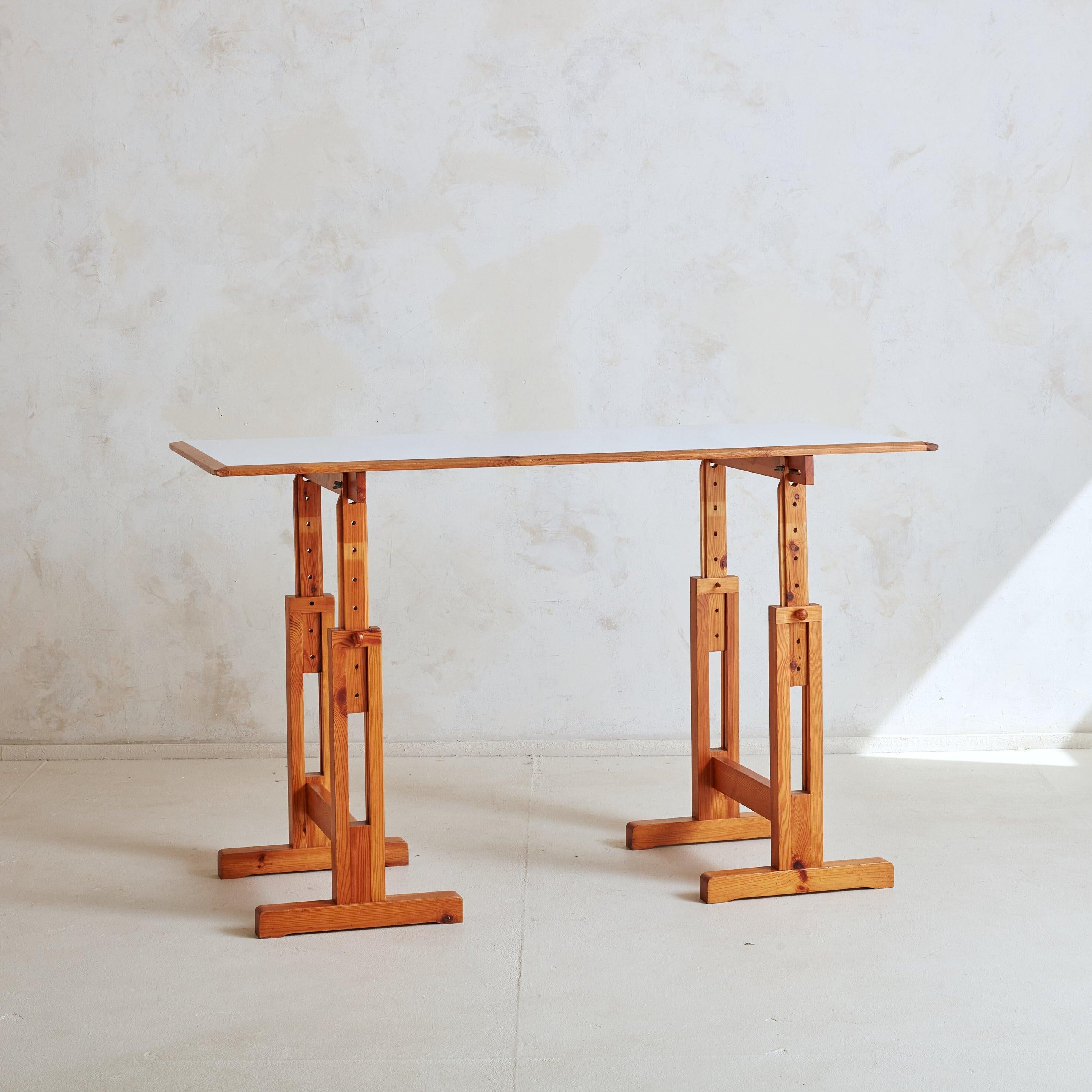 Modern Adjustable Pine Desk + Dining Table Attributed to Ole Pira & Kurt Hafeli