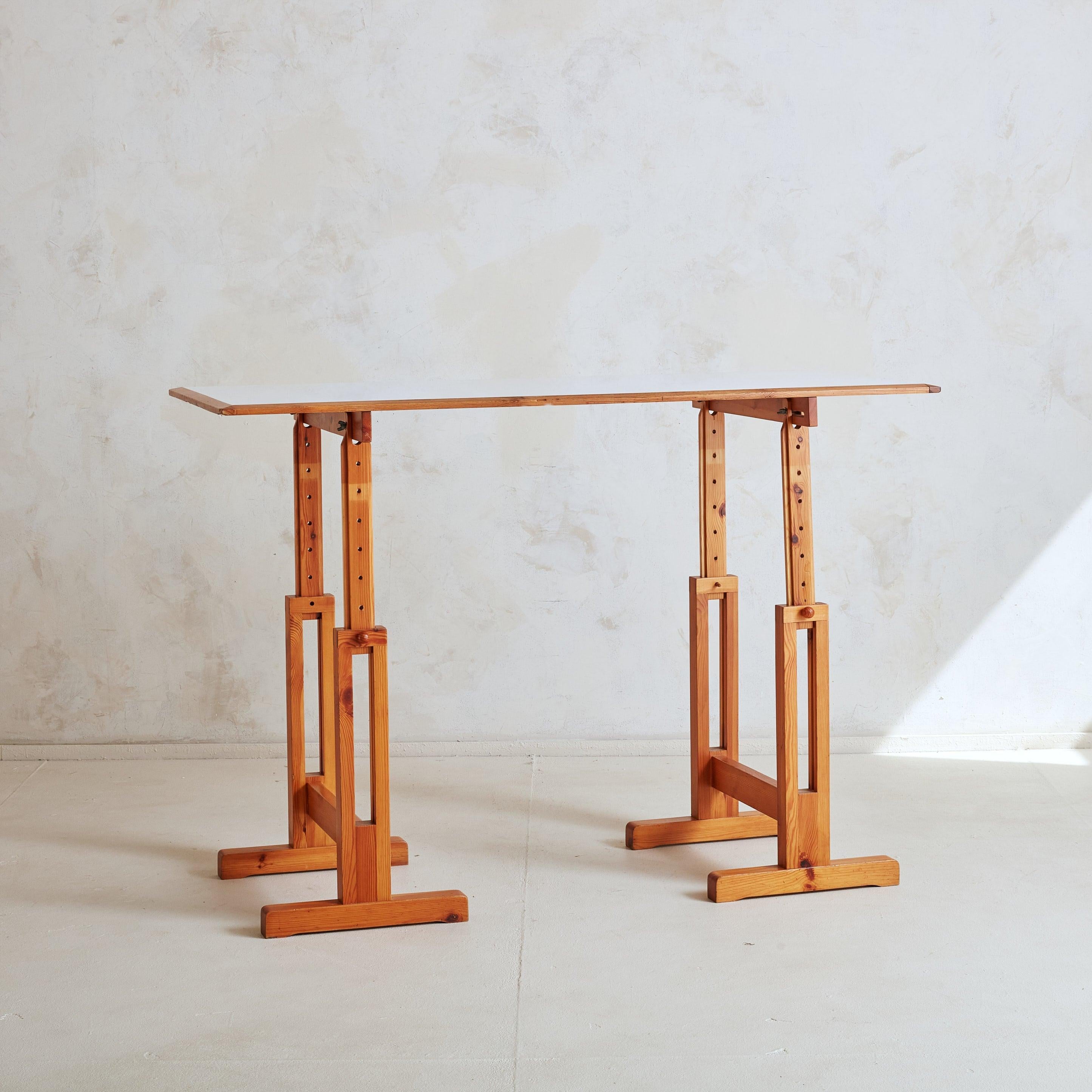 Finnish Adjustable Pine Desk + Dining Table Attributed to Ole Pira & Kurt Hafeli