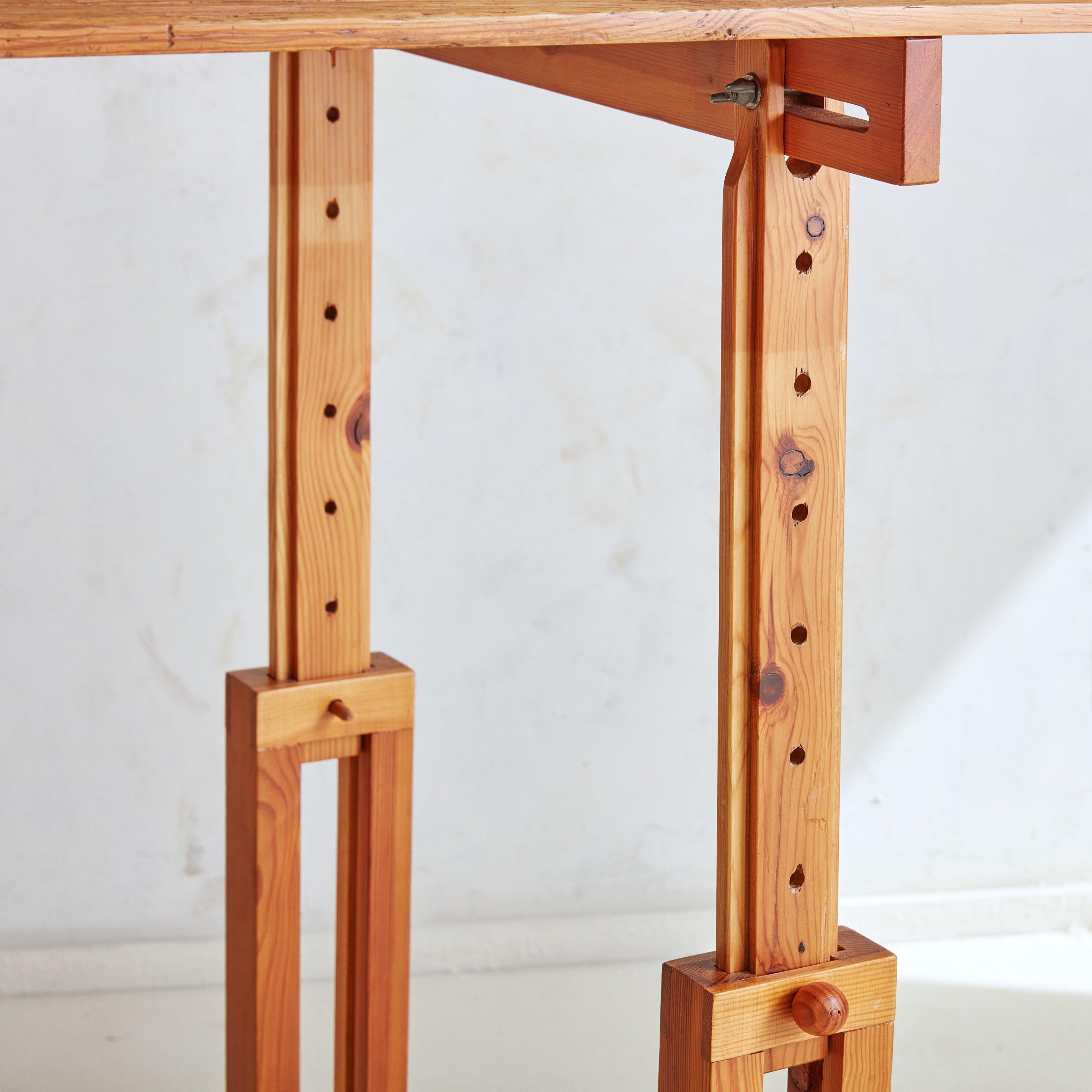 Adjustable Pine Desk + Dining Table Attributed to Ole Pira & Kurt Hafeli 2