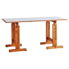 Adjustable Pine Desk + Dining Table Attributed to Ole Pira & Kurt Hafeli