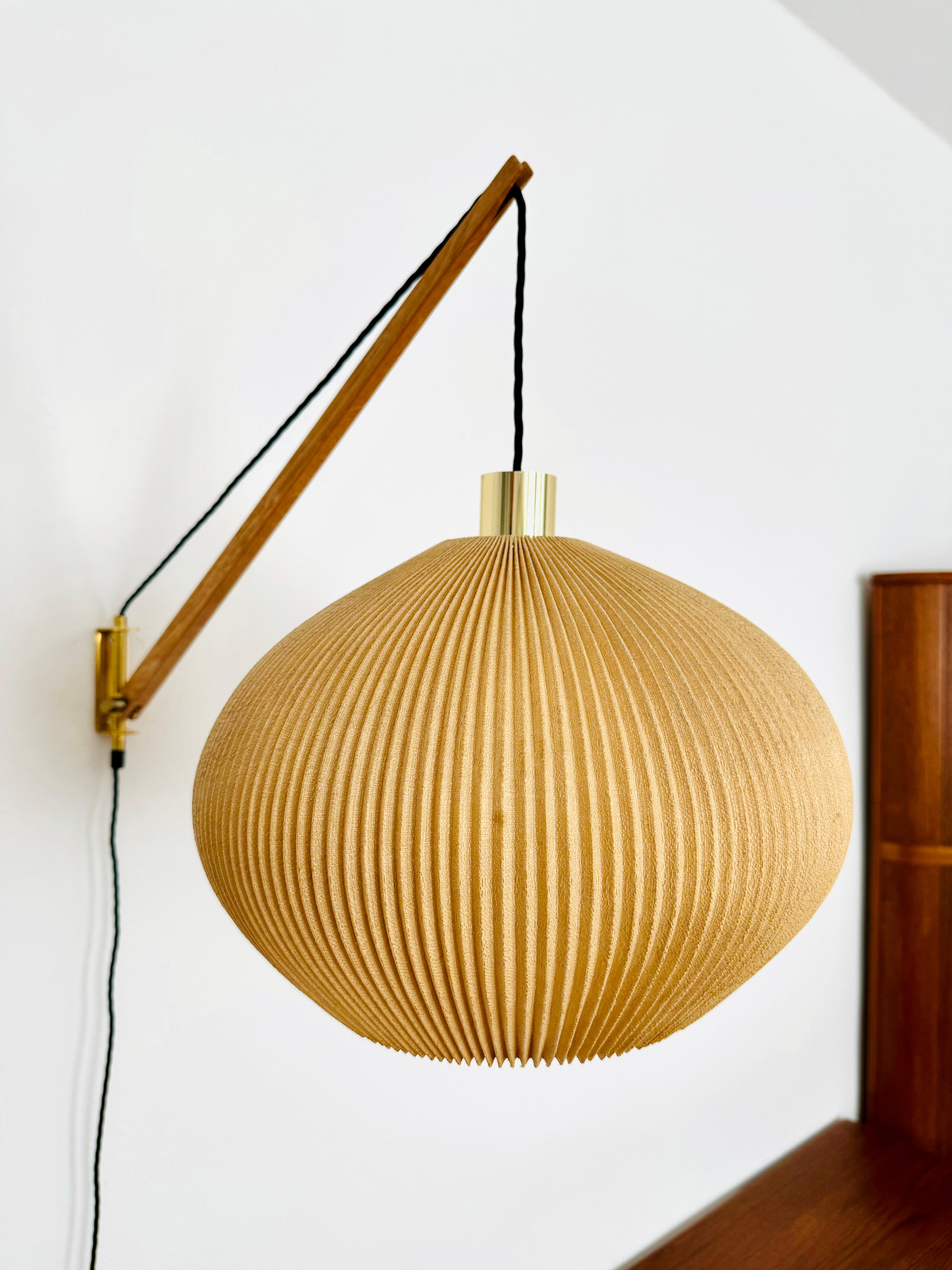 Austrian Adjustable Pleating, Brass and Oak Sconce For Sale