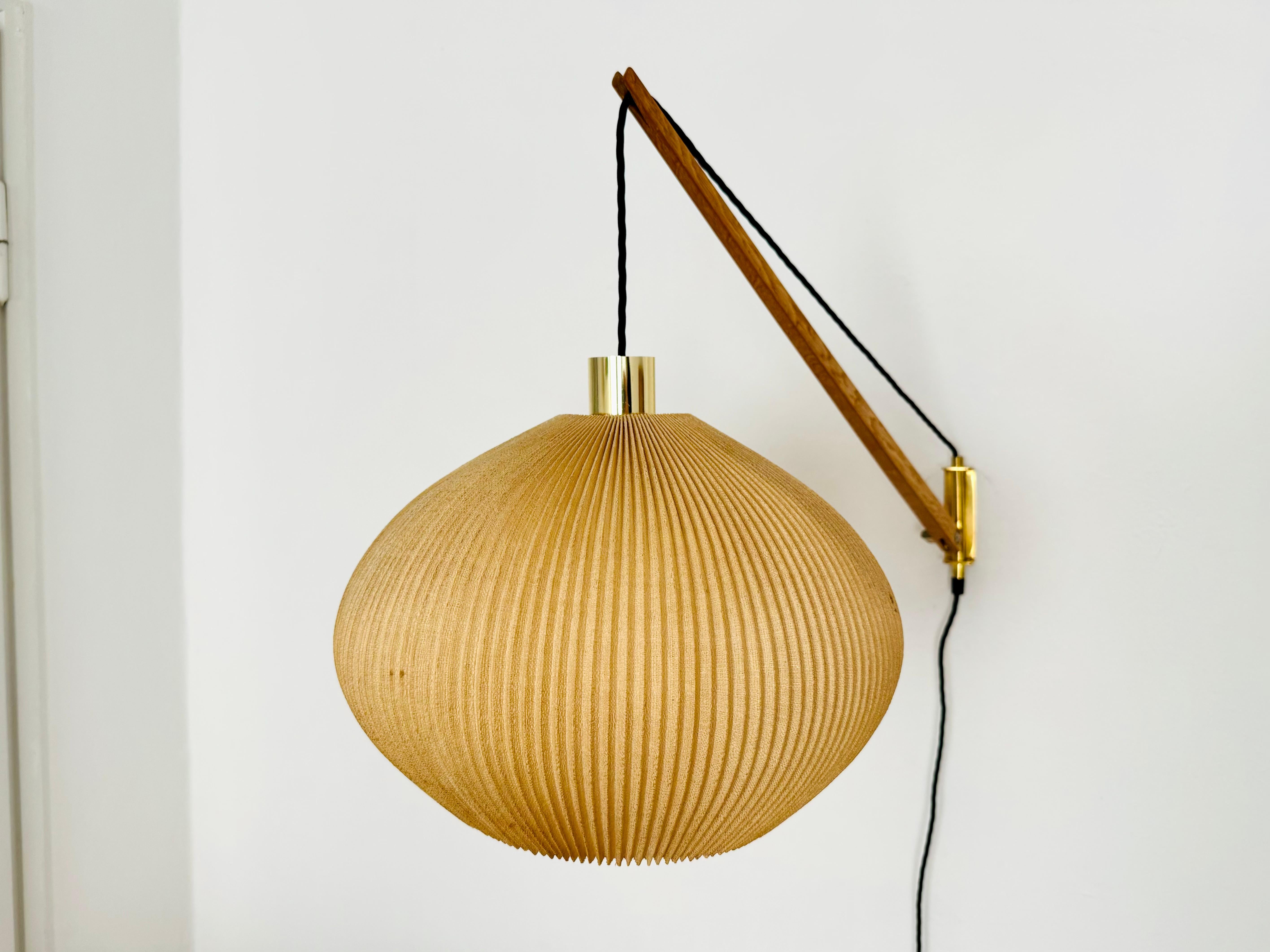 Adjustable Pleating, Brass and Oak Sconce In Good Condition For Sale In München, DE