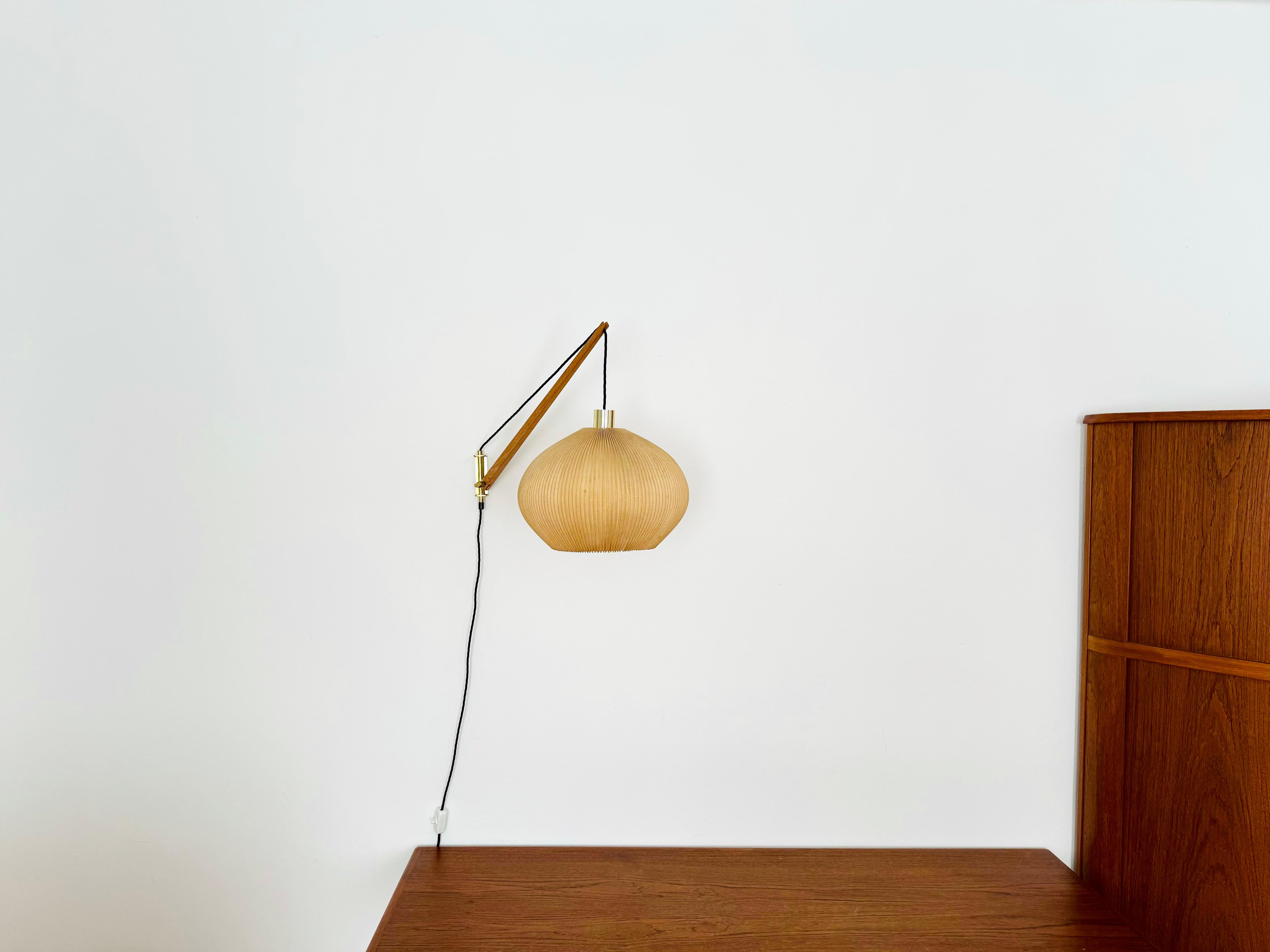 Mid-20th Century Adjustable Pleating, Brass and Oak Sconce For Sale